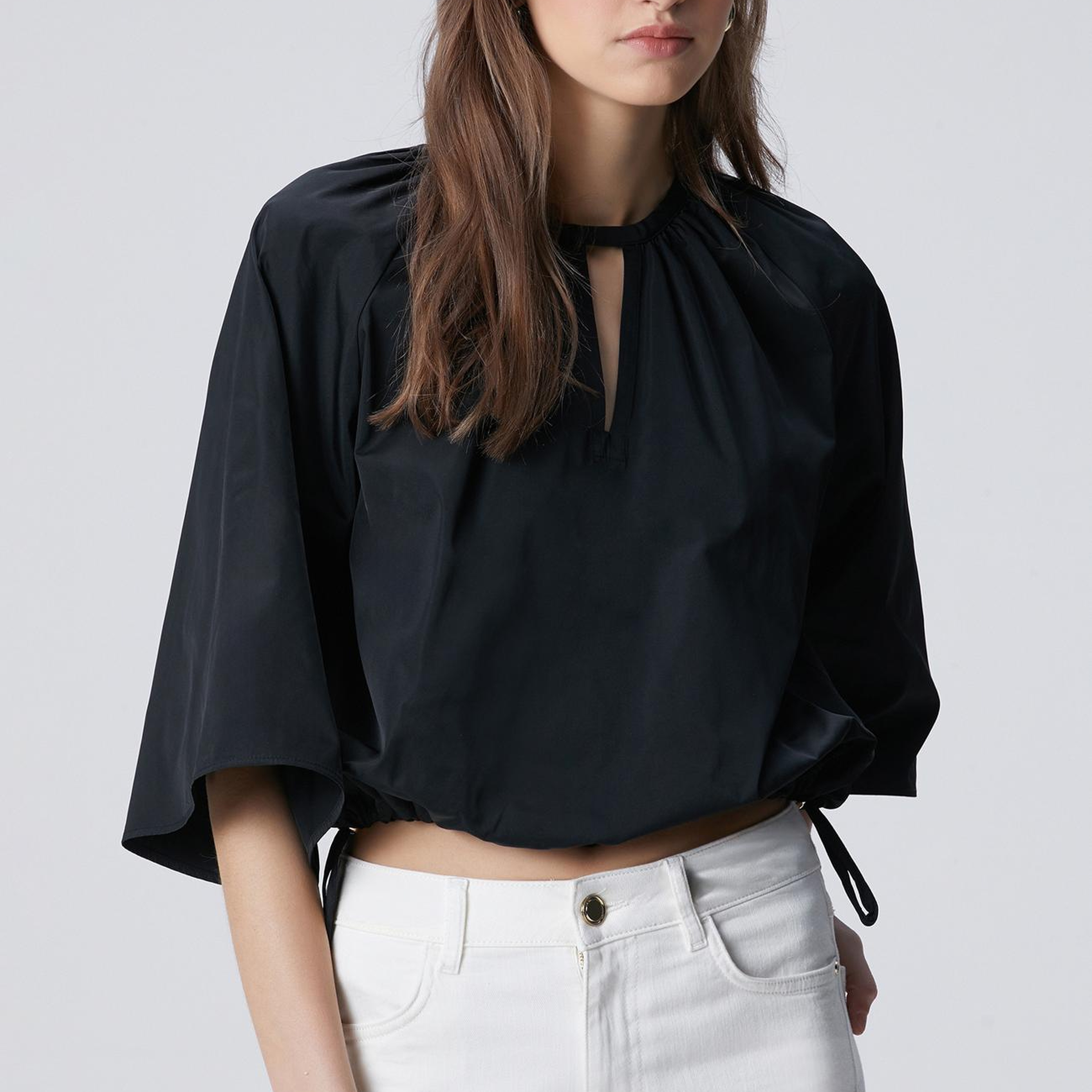 Network Kadın Siyah Crop Tafta Bluz