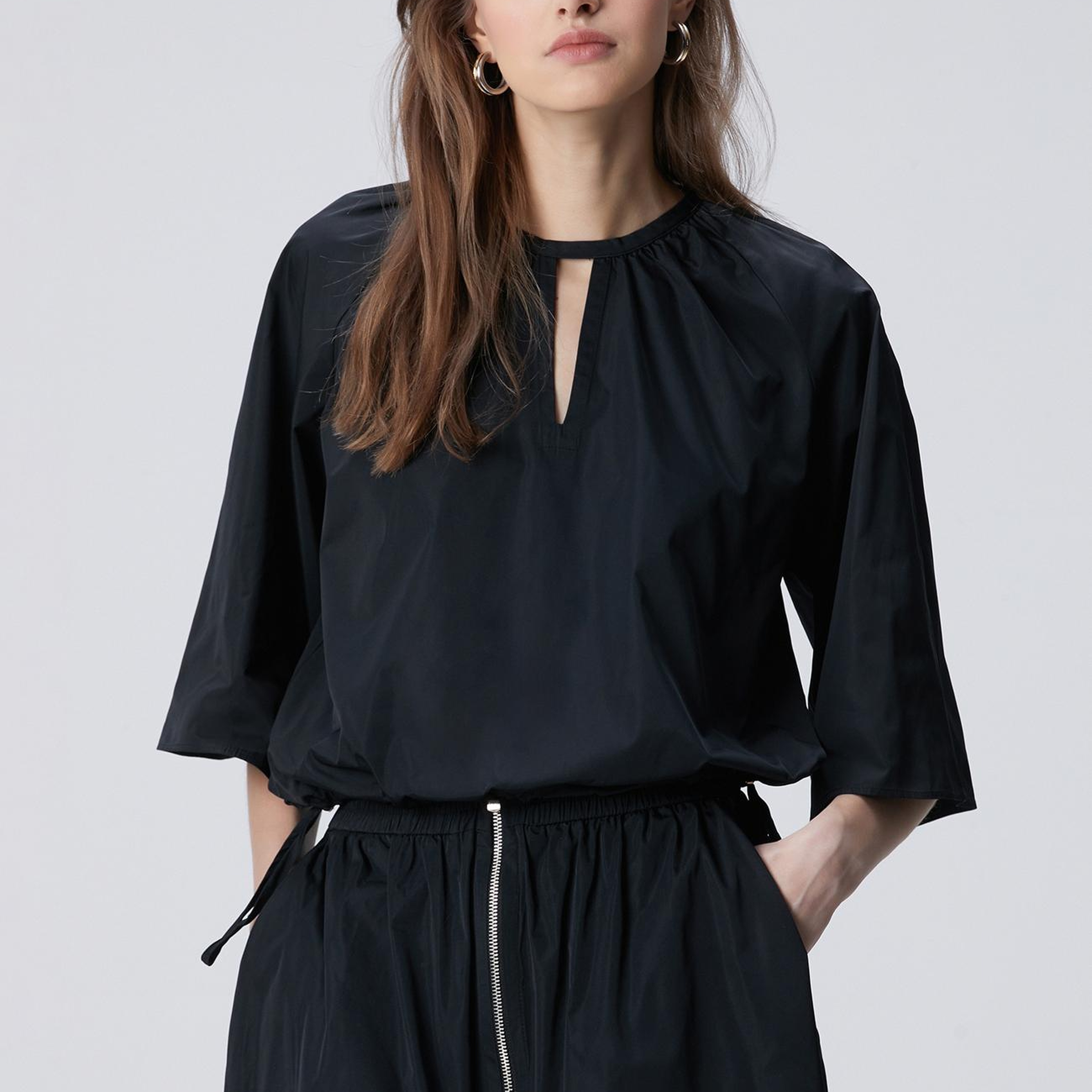 Network Kadın Siyah Crop Tafta Bluz