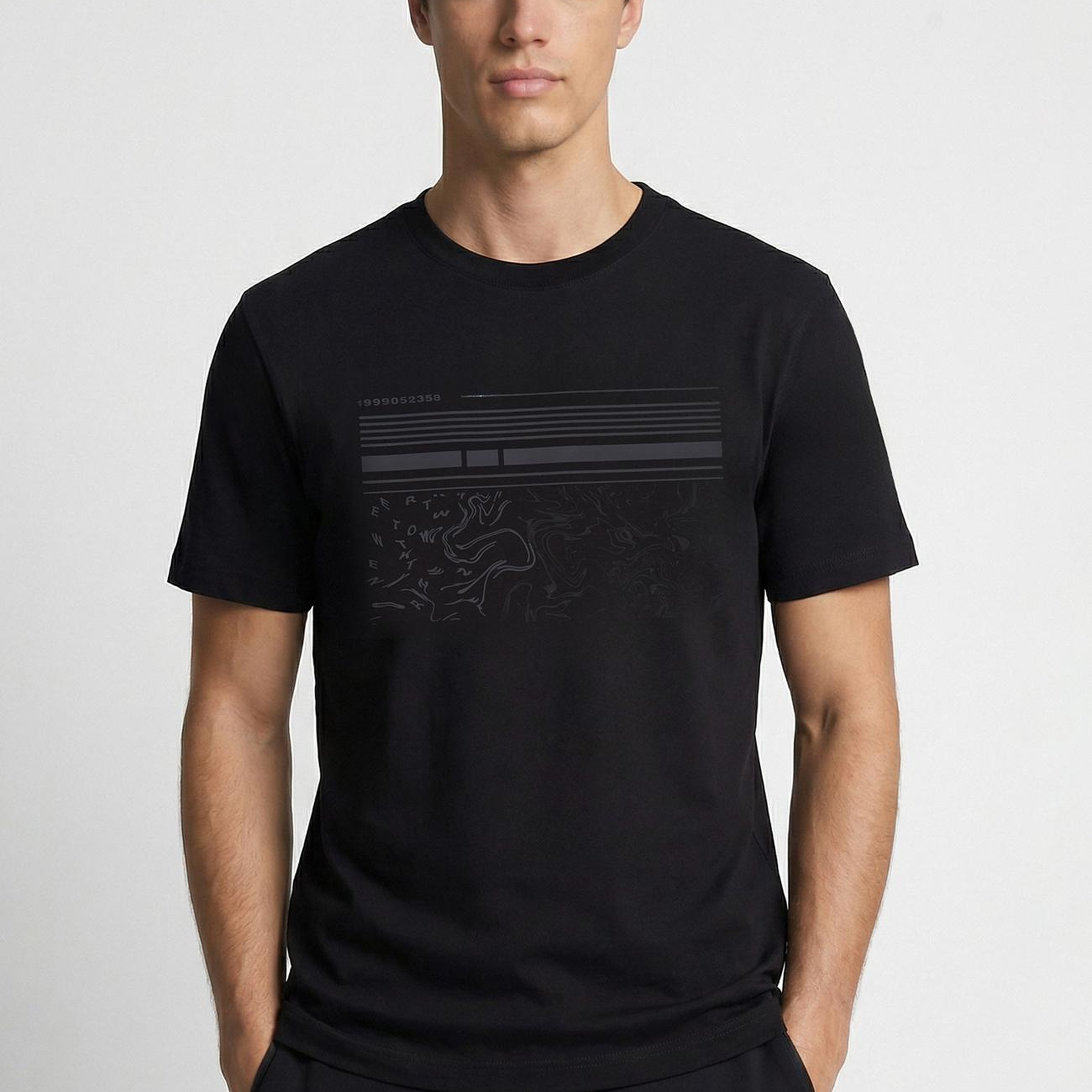 Network Erkek Siyah Mermer Enjeksiyon Baskılı T-shirt