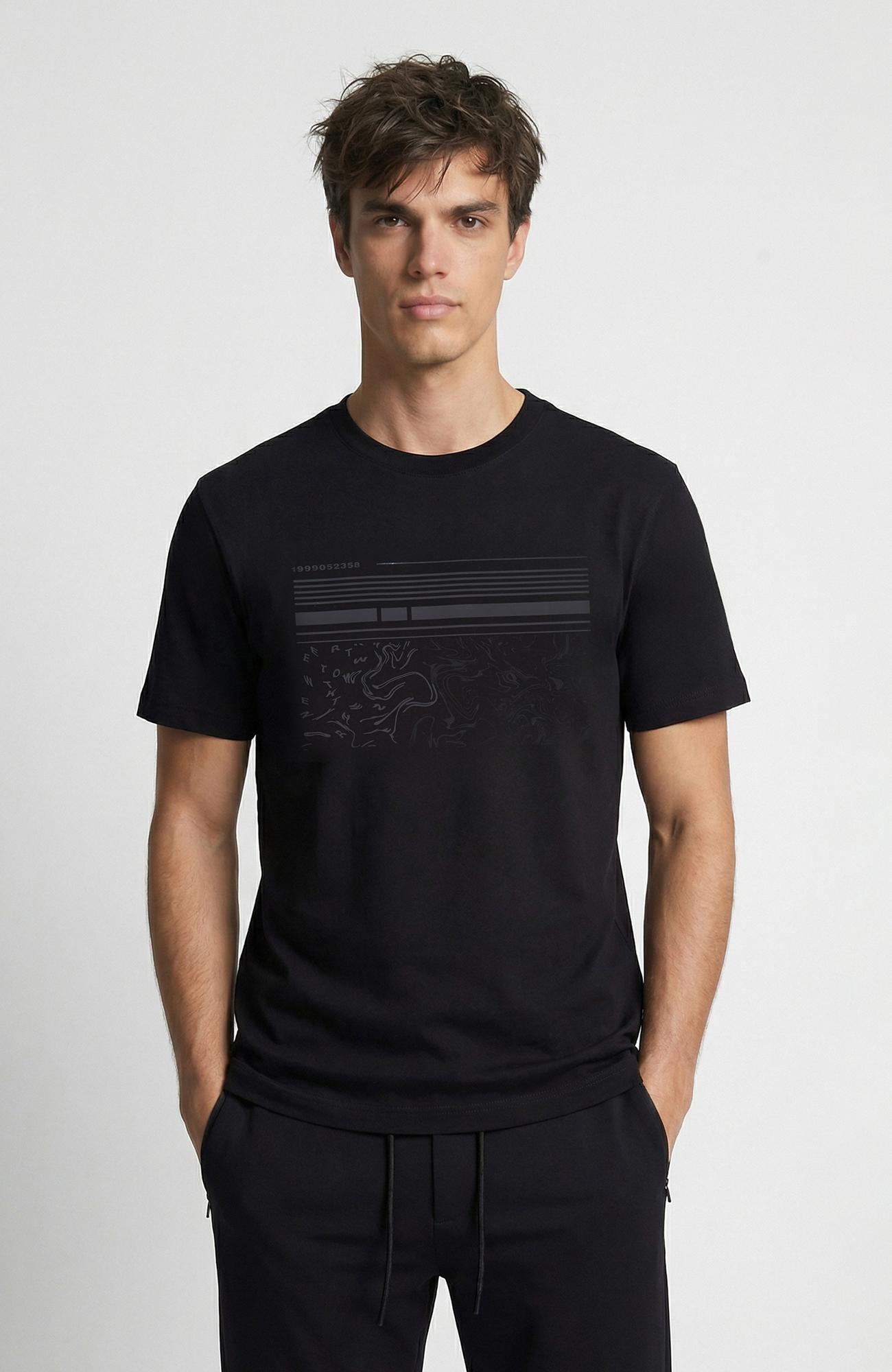 Network Erkek Siyah Mermer Enjeksiyon Baskılı T-shirt