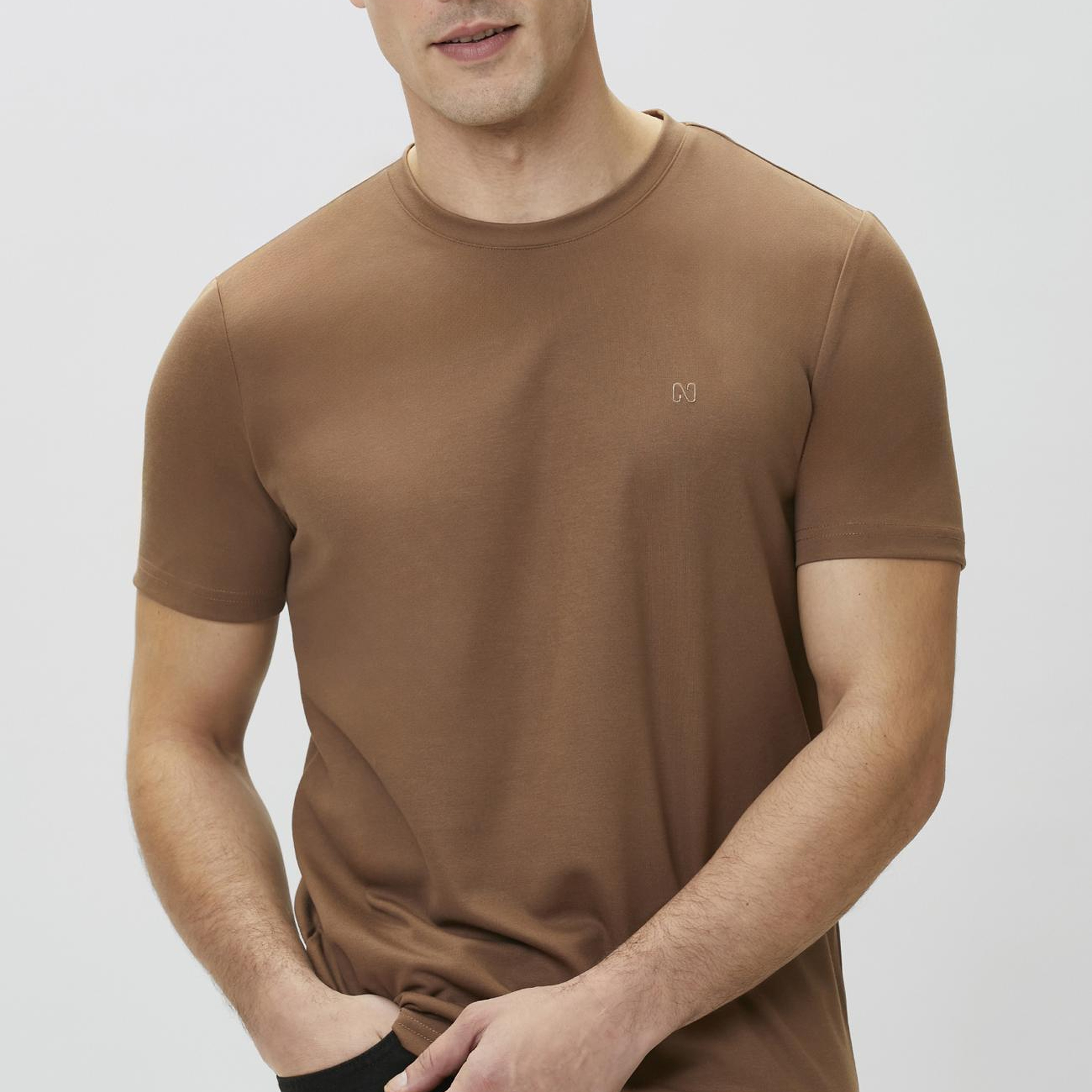 Network Erkek Kahverengi Pike Desen Basic T-shirt