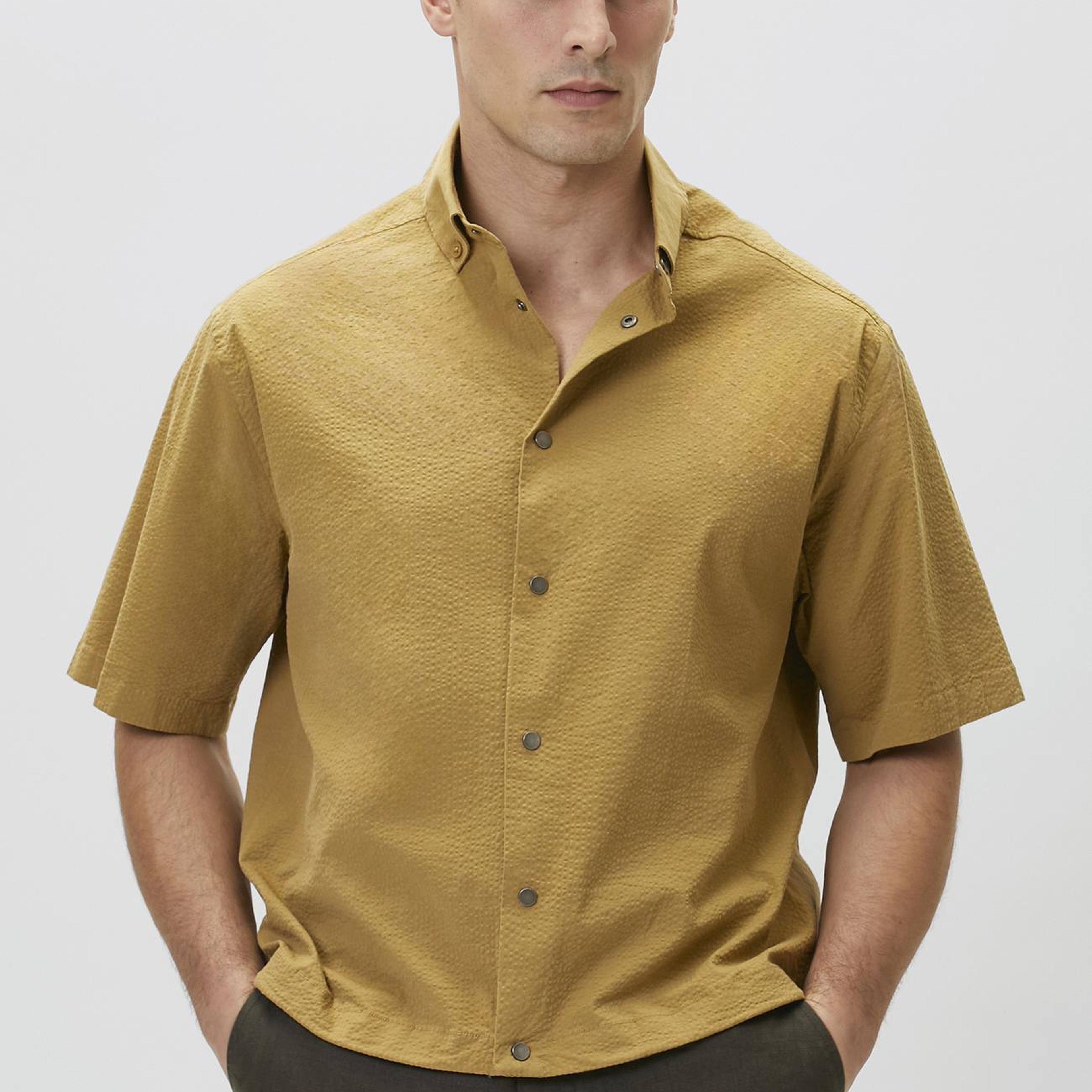 Network Erkek Relaxed Fit Yağ Yeşili Gofreli Gömlek