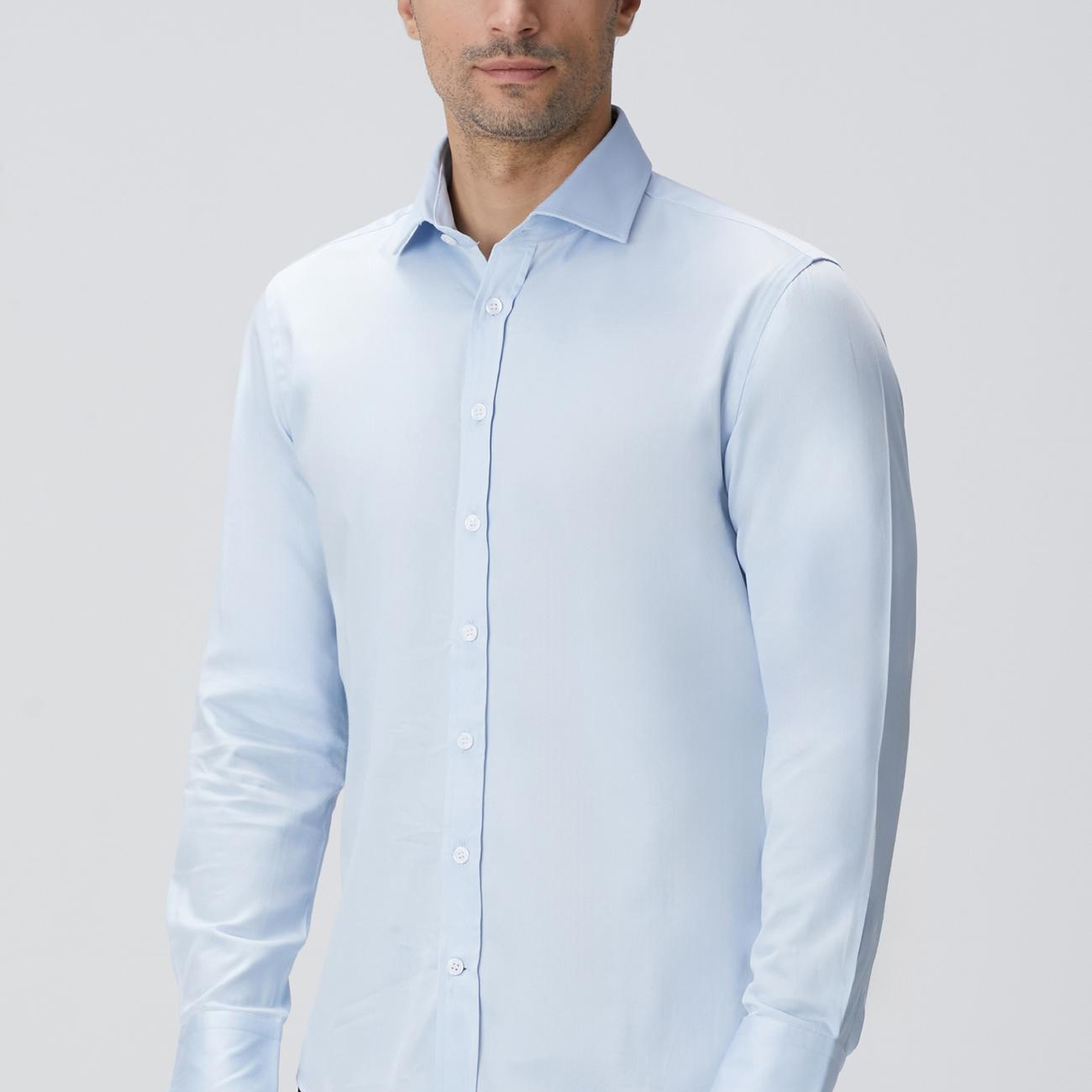 Network Erkek Slim Fit Mavi Pamuk Saten Gömlek