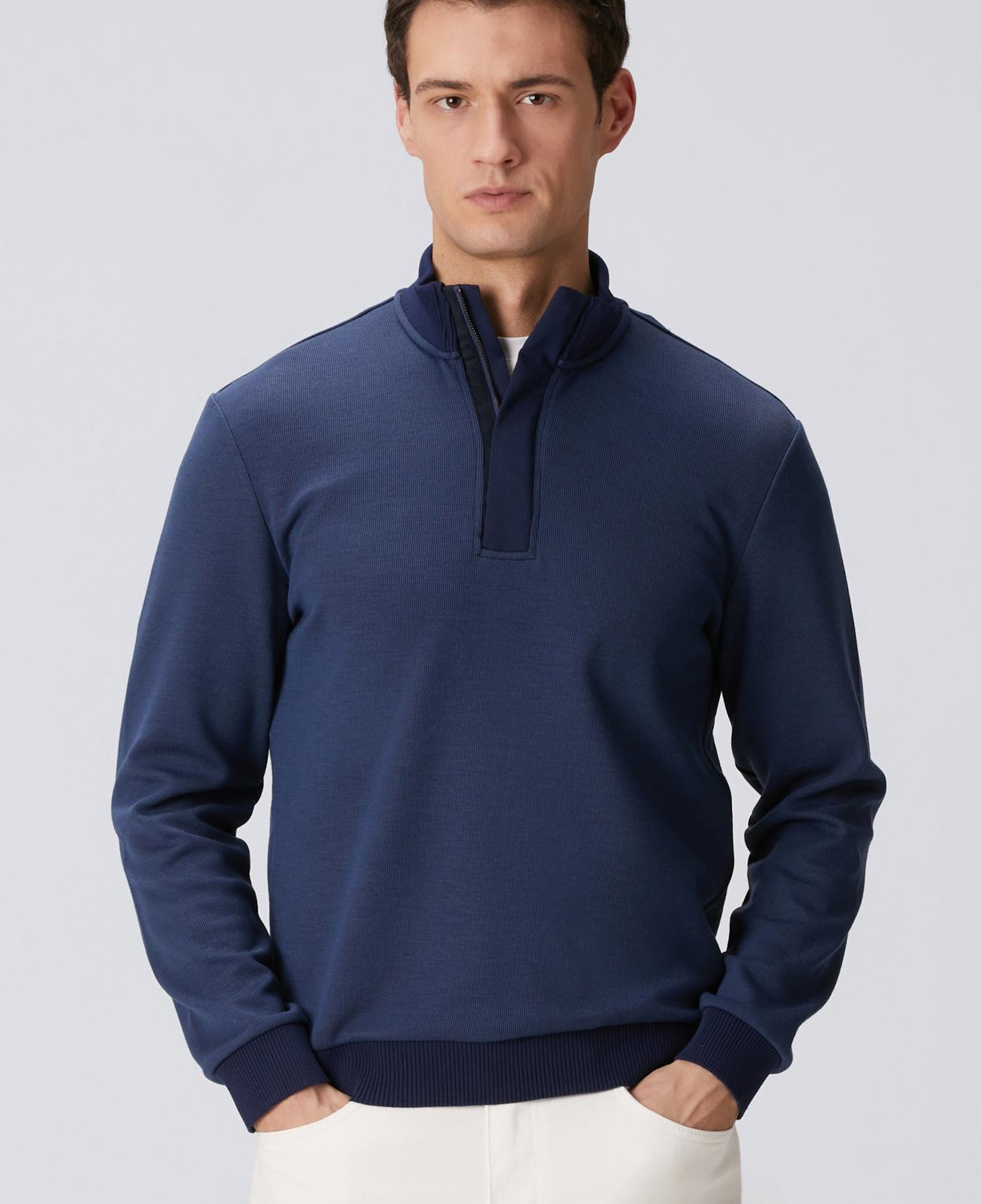 Network Erkek Lacivert Fermuarlı Yaka Garnili Sweatshirt