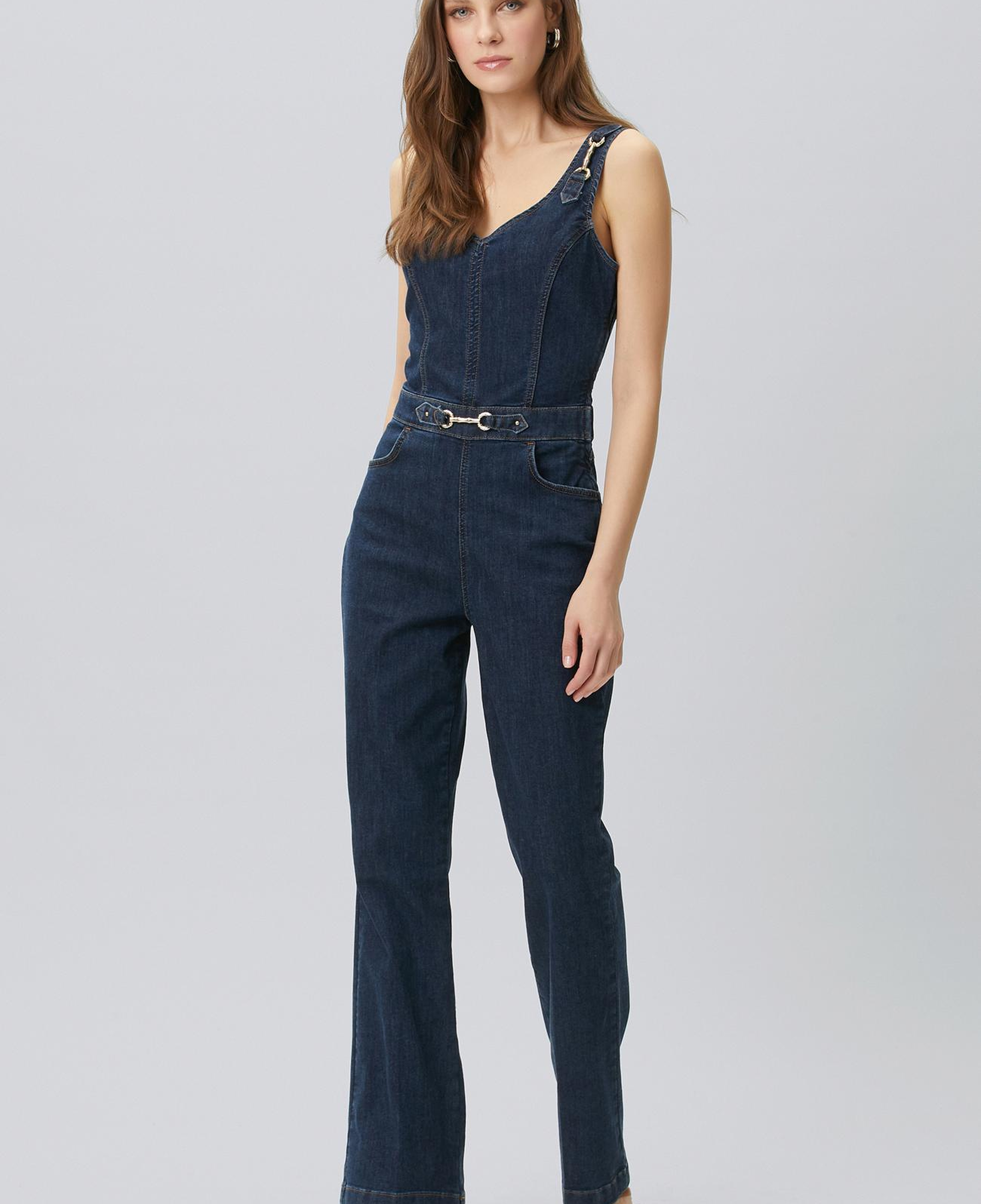 Network Kadın İndigo Aksesuarlı Denim Tulum