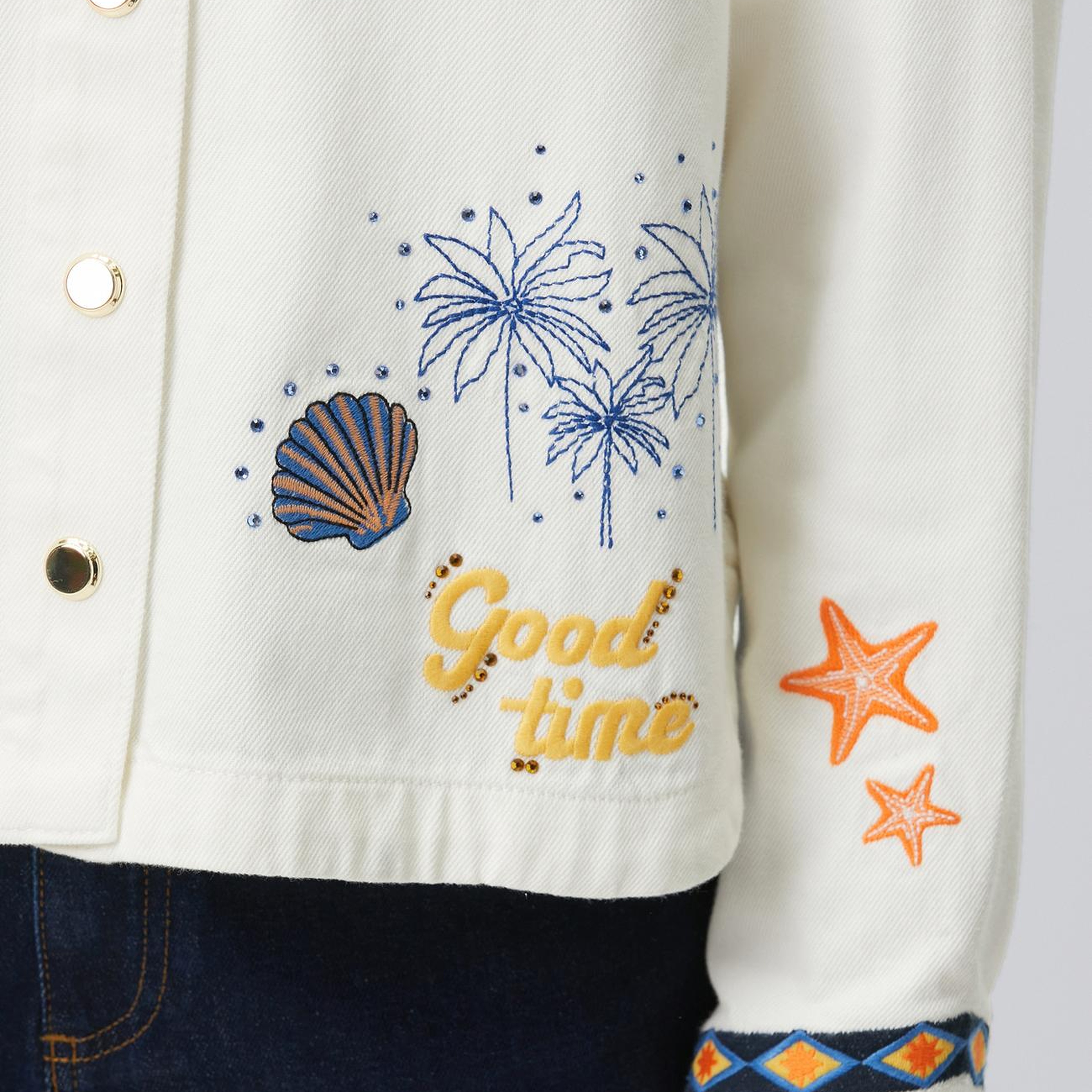 Network Kadın Beyaz Nakış ve Artwork Detaylı Denim Mont