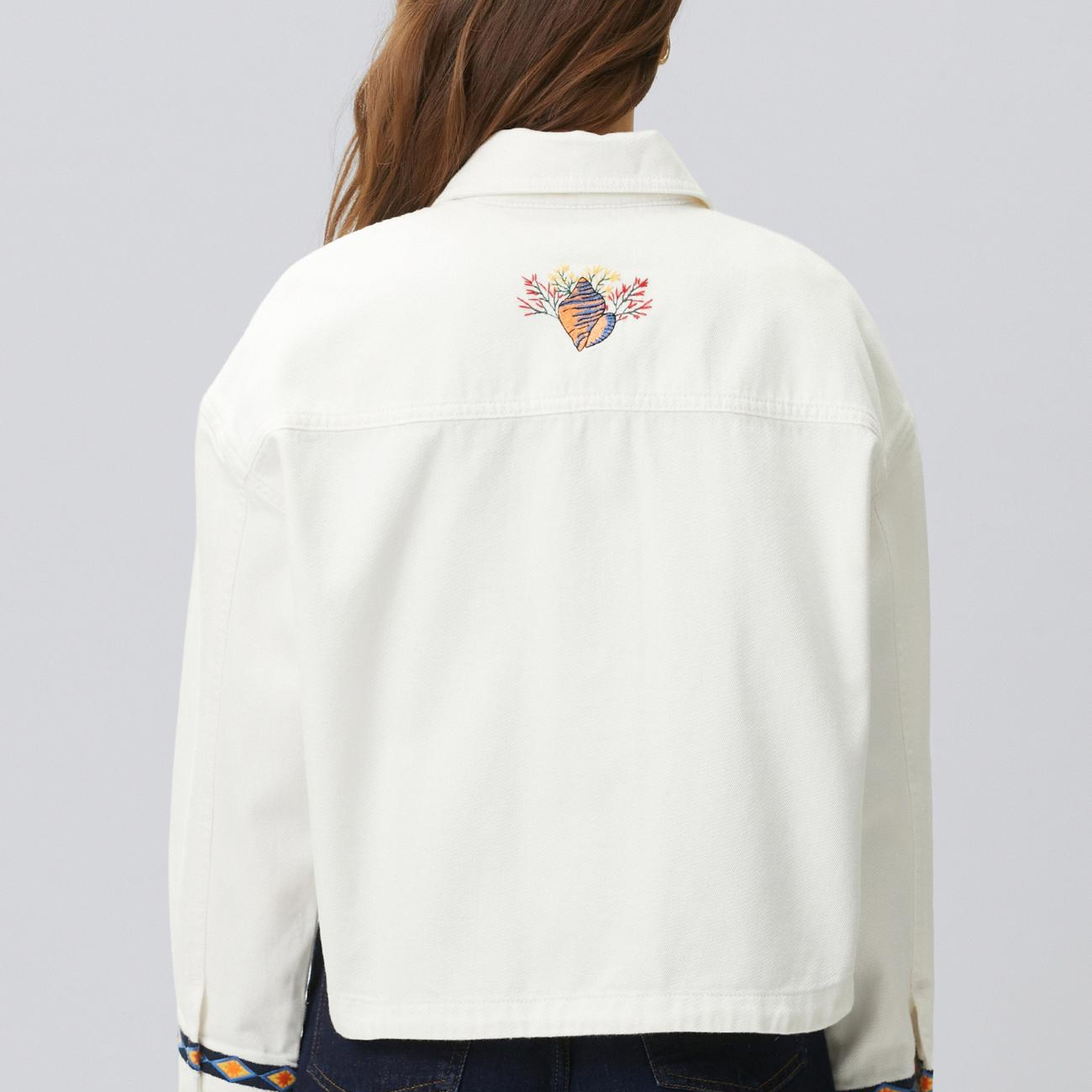 Network Kadın Beyaz Nakış ve Artwork Detaylı Denim Mont