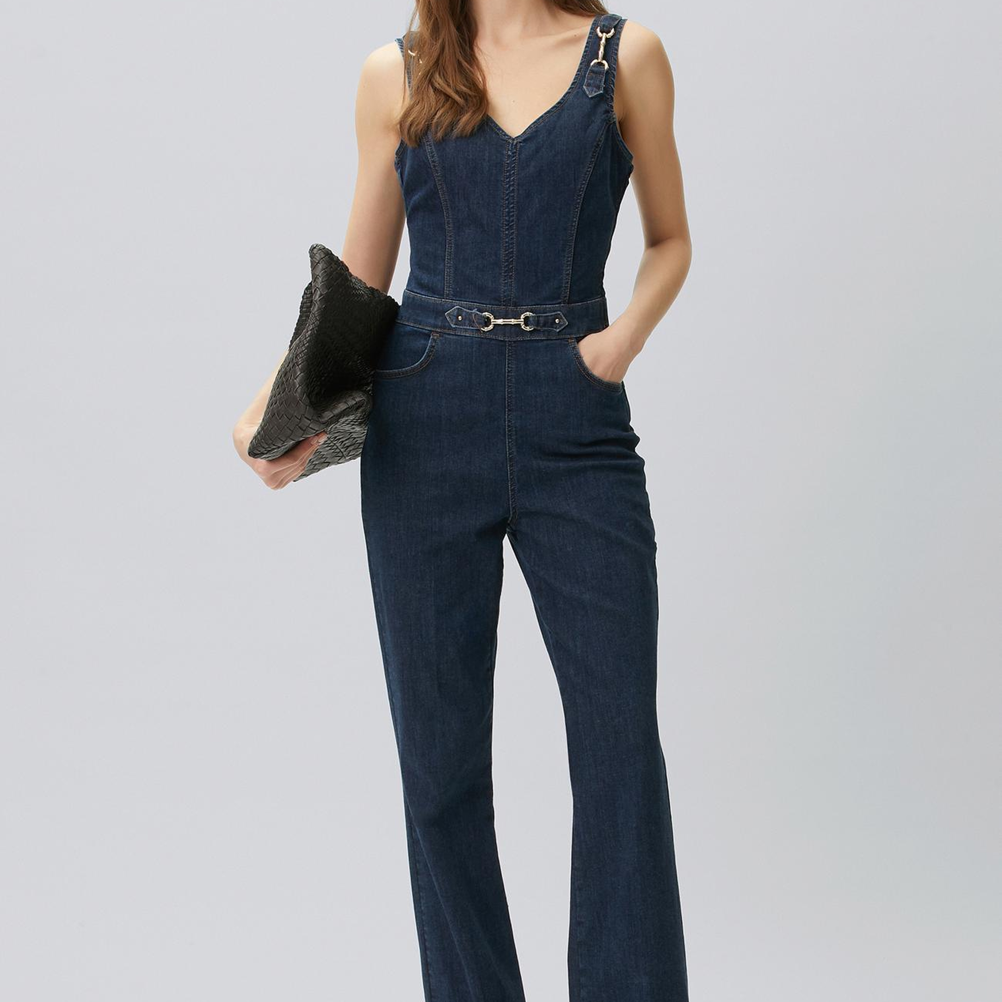 Network Kadın İndigo Aksesuarlı Denim Tulum