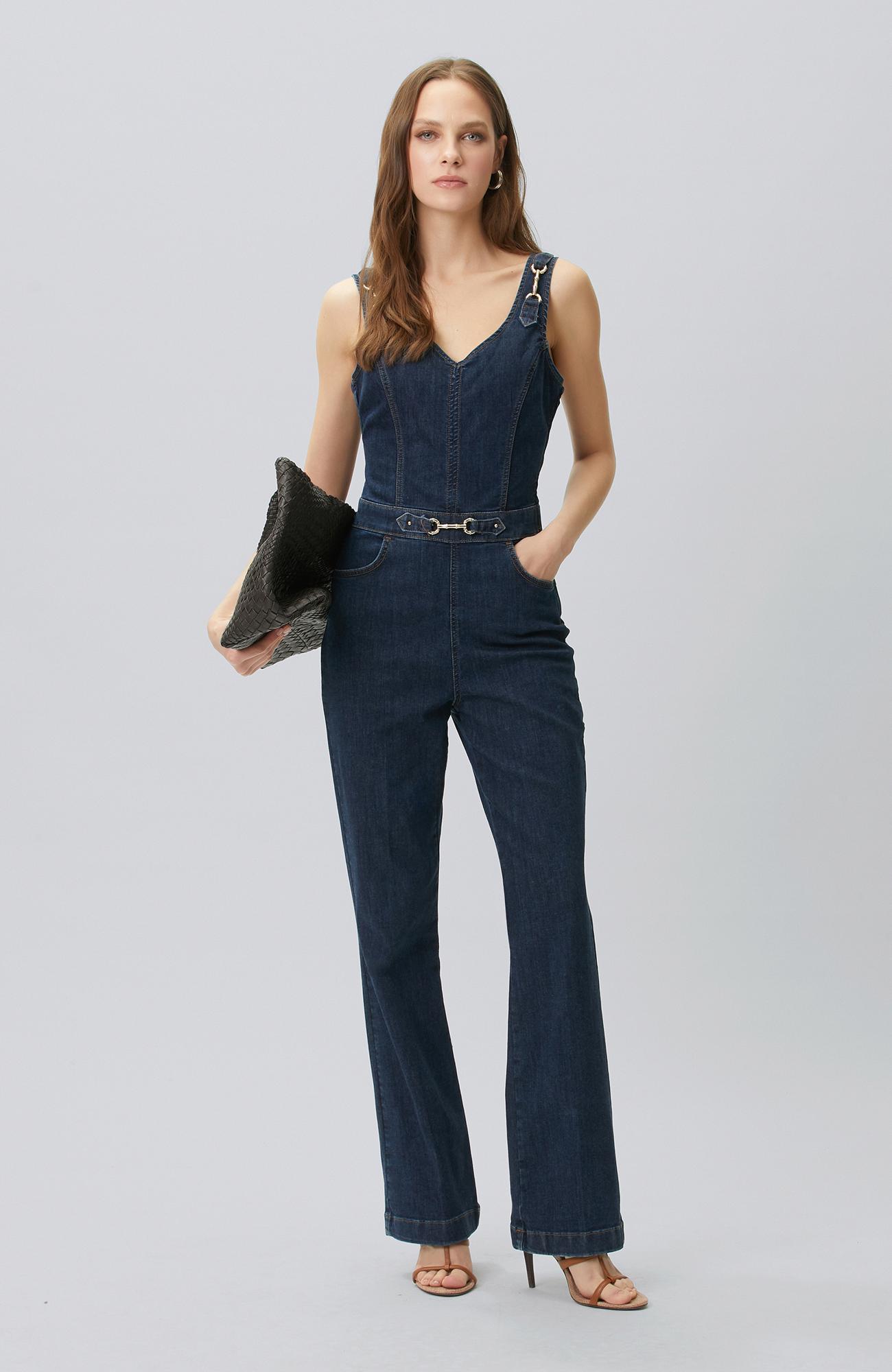 Network Kadın İndigo Aksesuarlı Denim Tulum