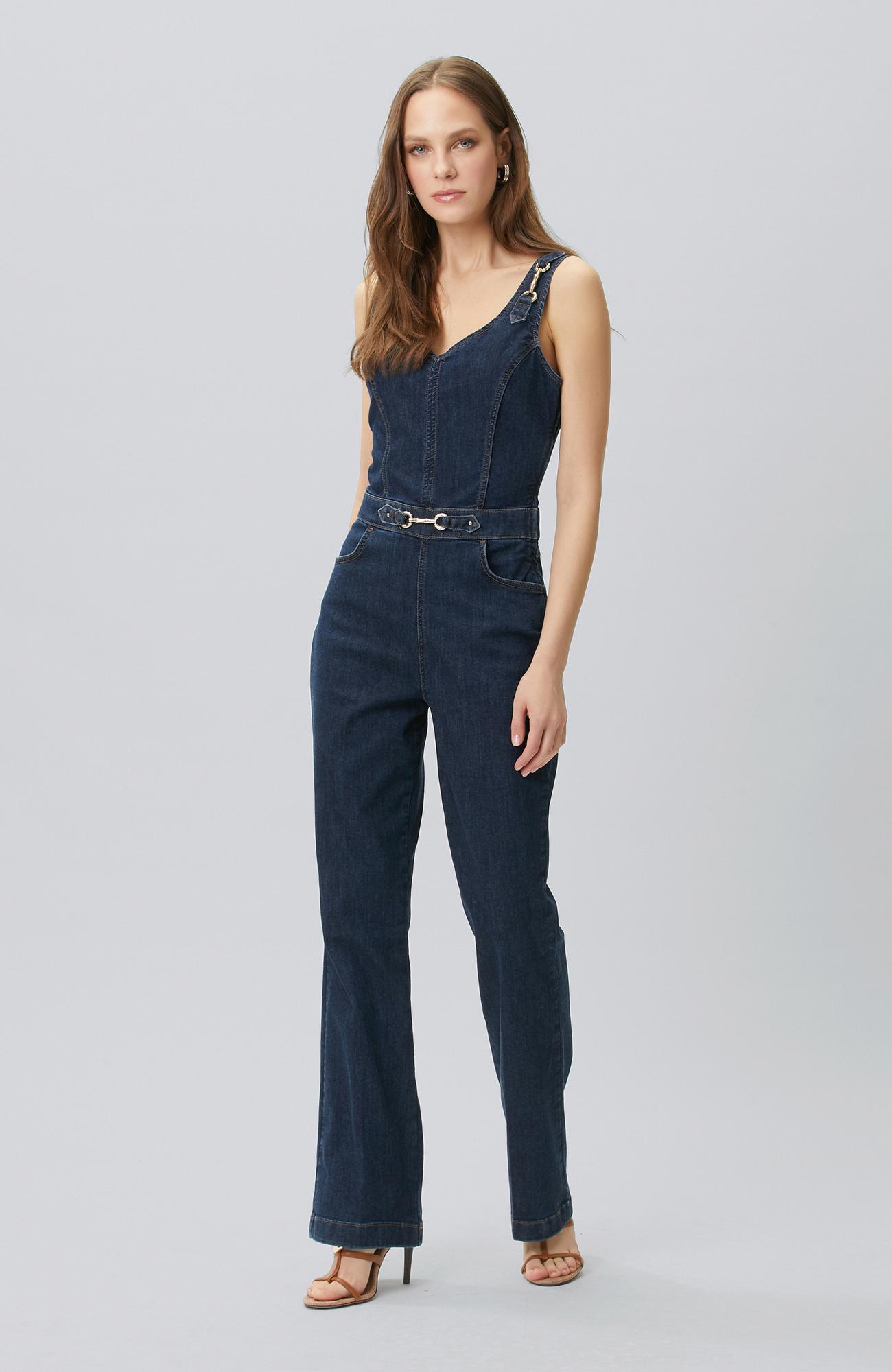 Network Kadın İndigo Aksesuarlı Denim Tulum