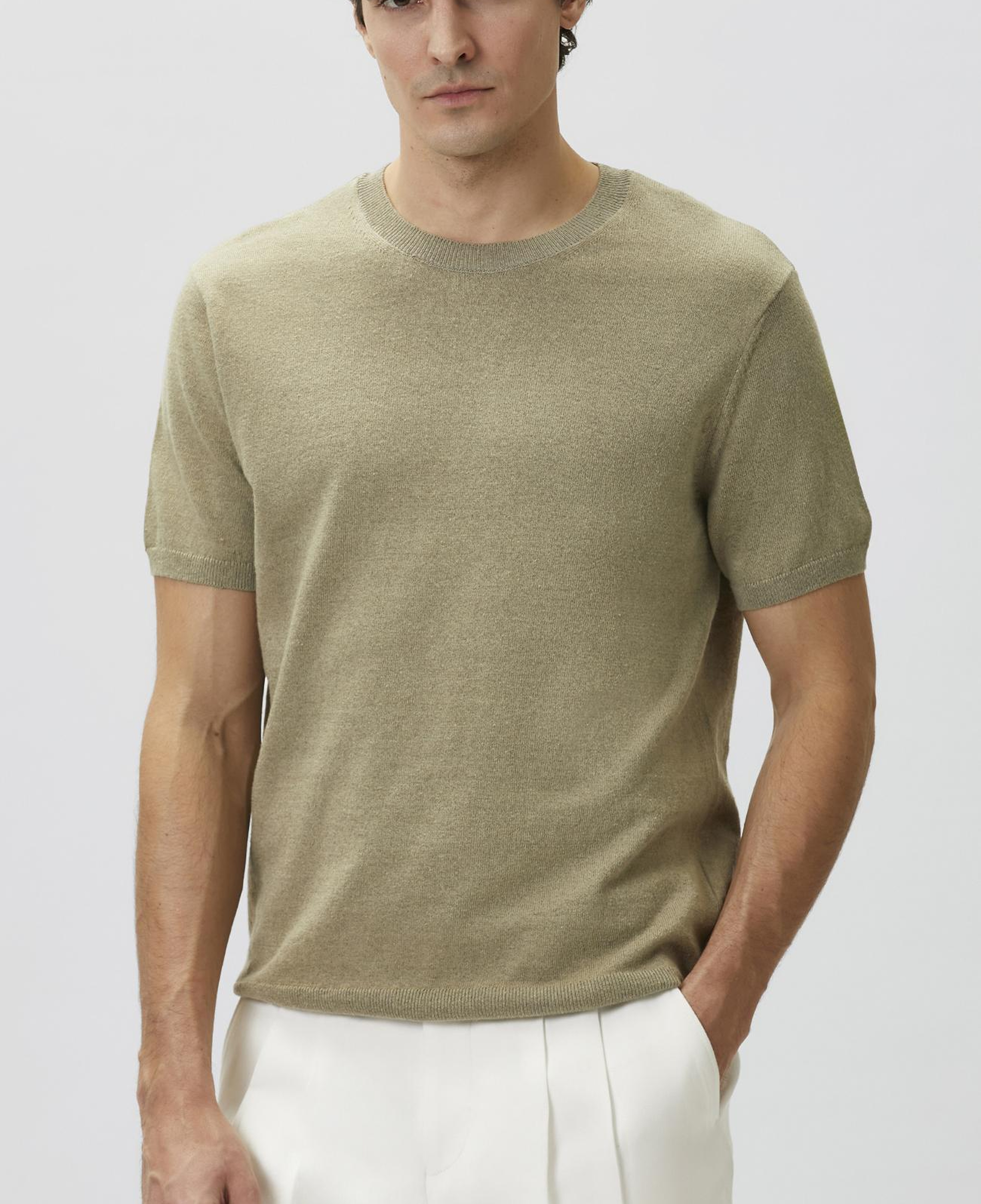 Network Erkek Slim Fit Açık Haki Keten Karışımlı Kazak