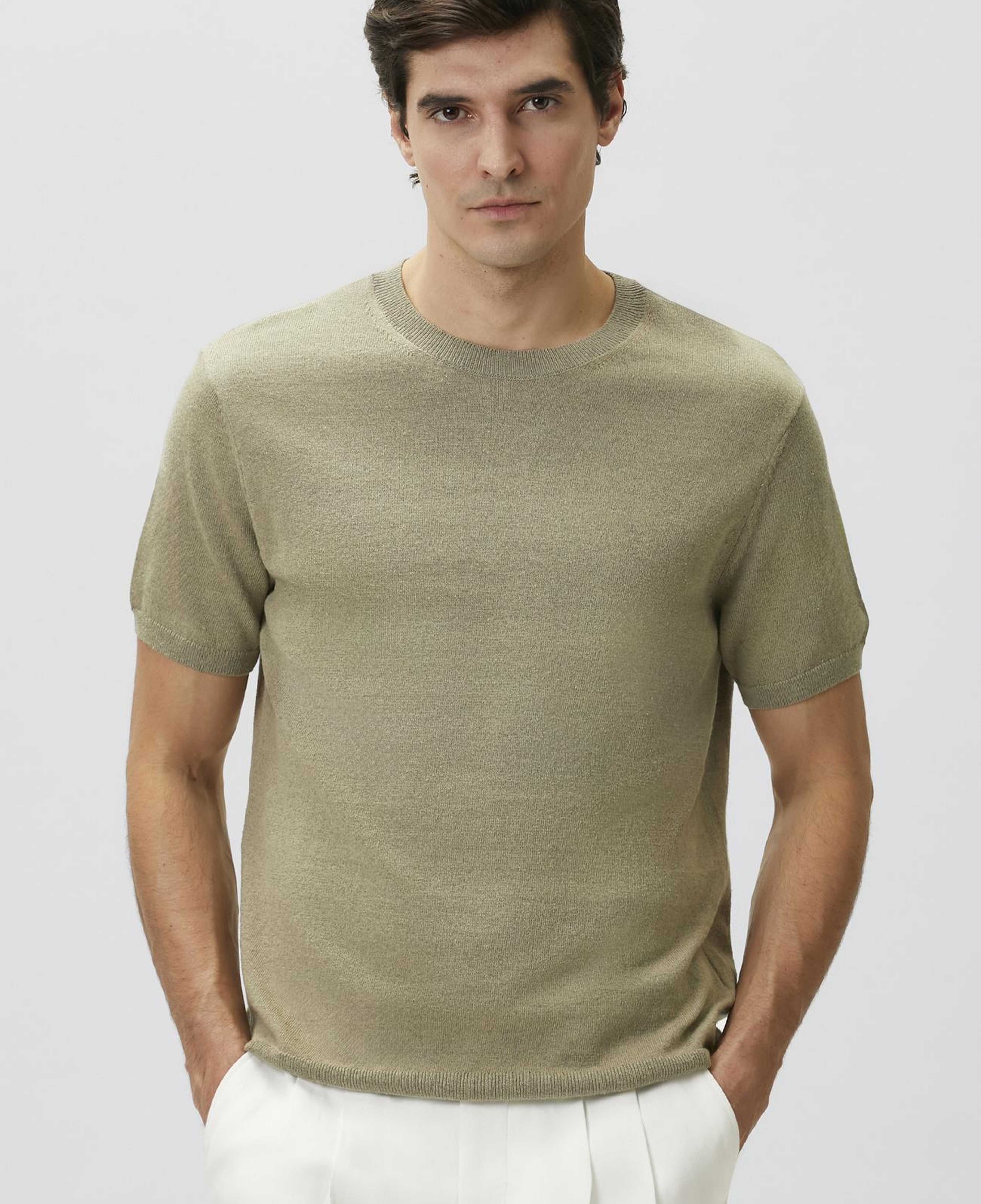 Network Erkek Slim Fit Açık Haki Keten Karışımlı Kazak
