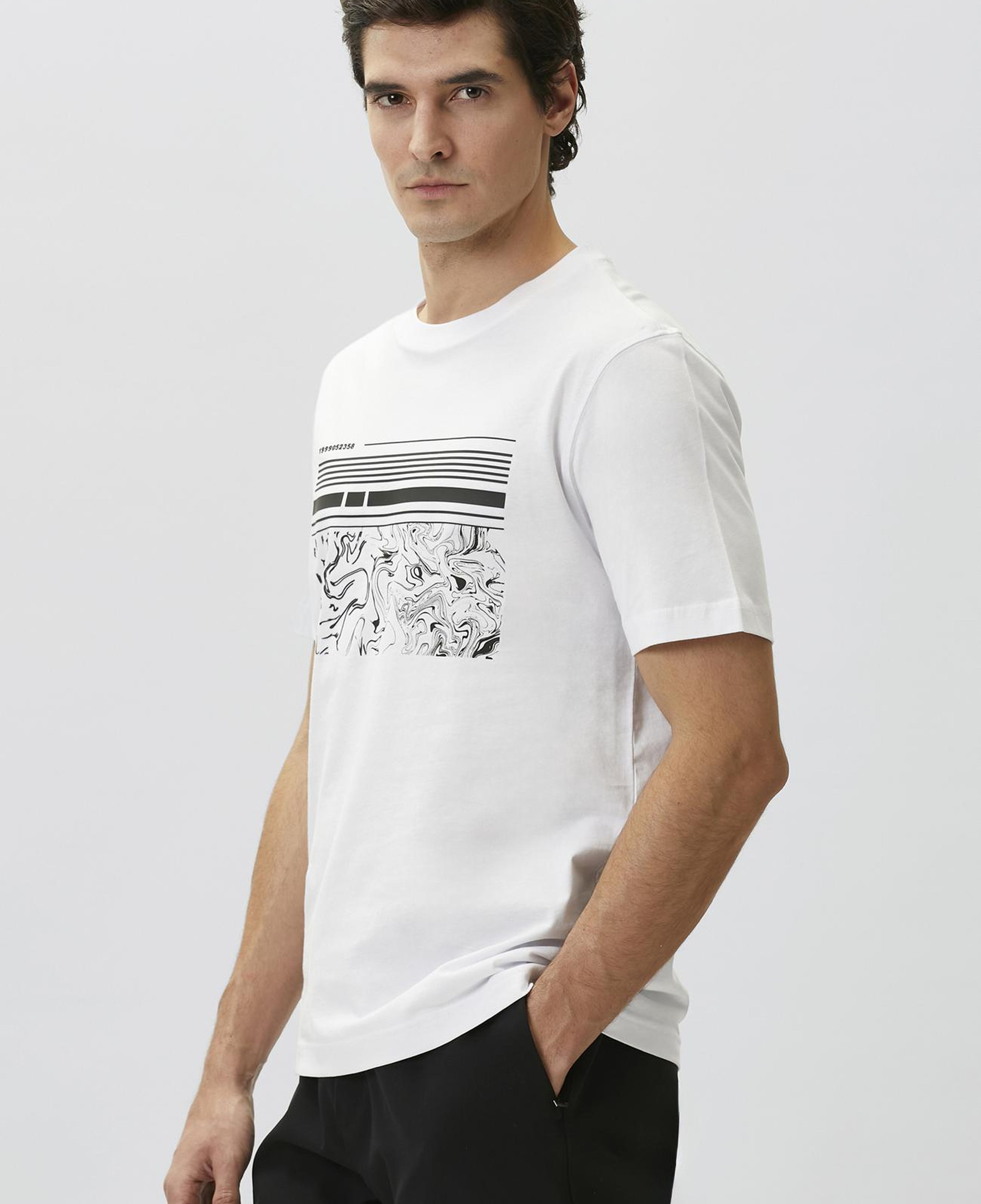 Network Erkek Kırık Beyaz Baskılı T-shirt