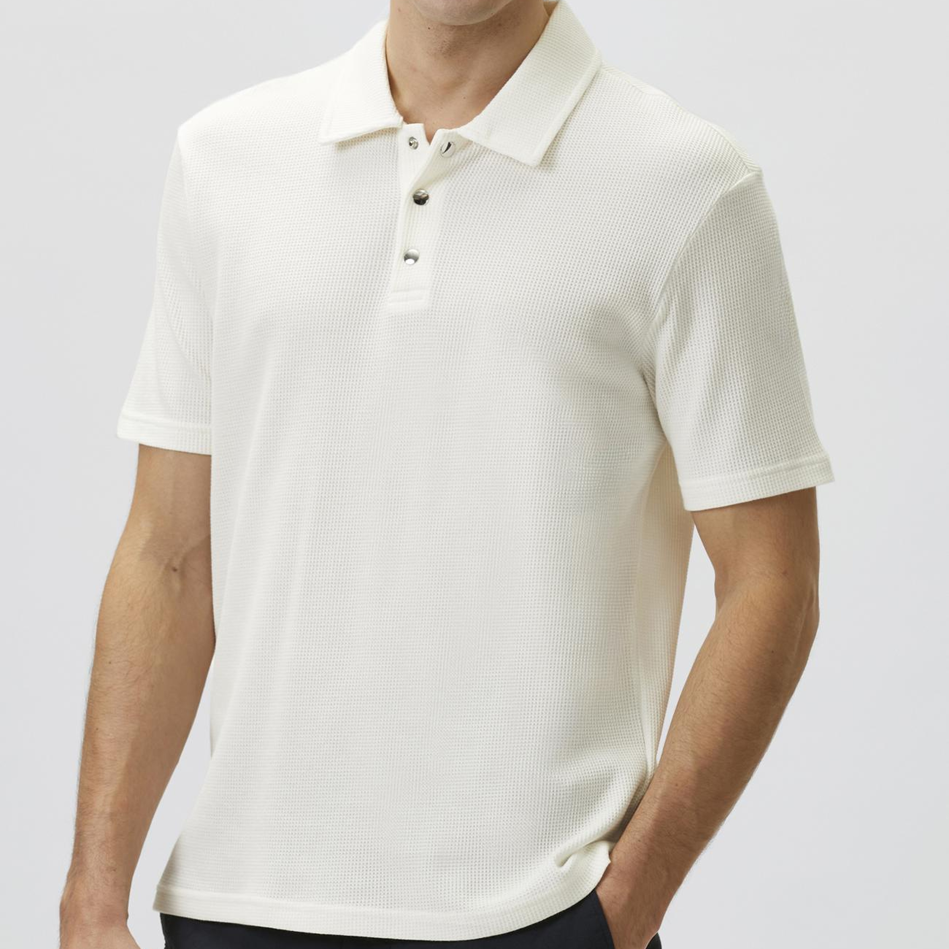 Network Erkek Slim Fit Beyaz Polo Yaka Waffle T-shirt