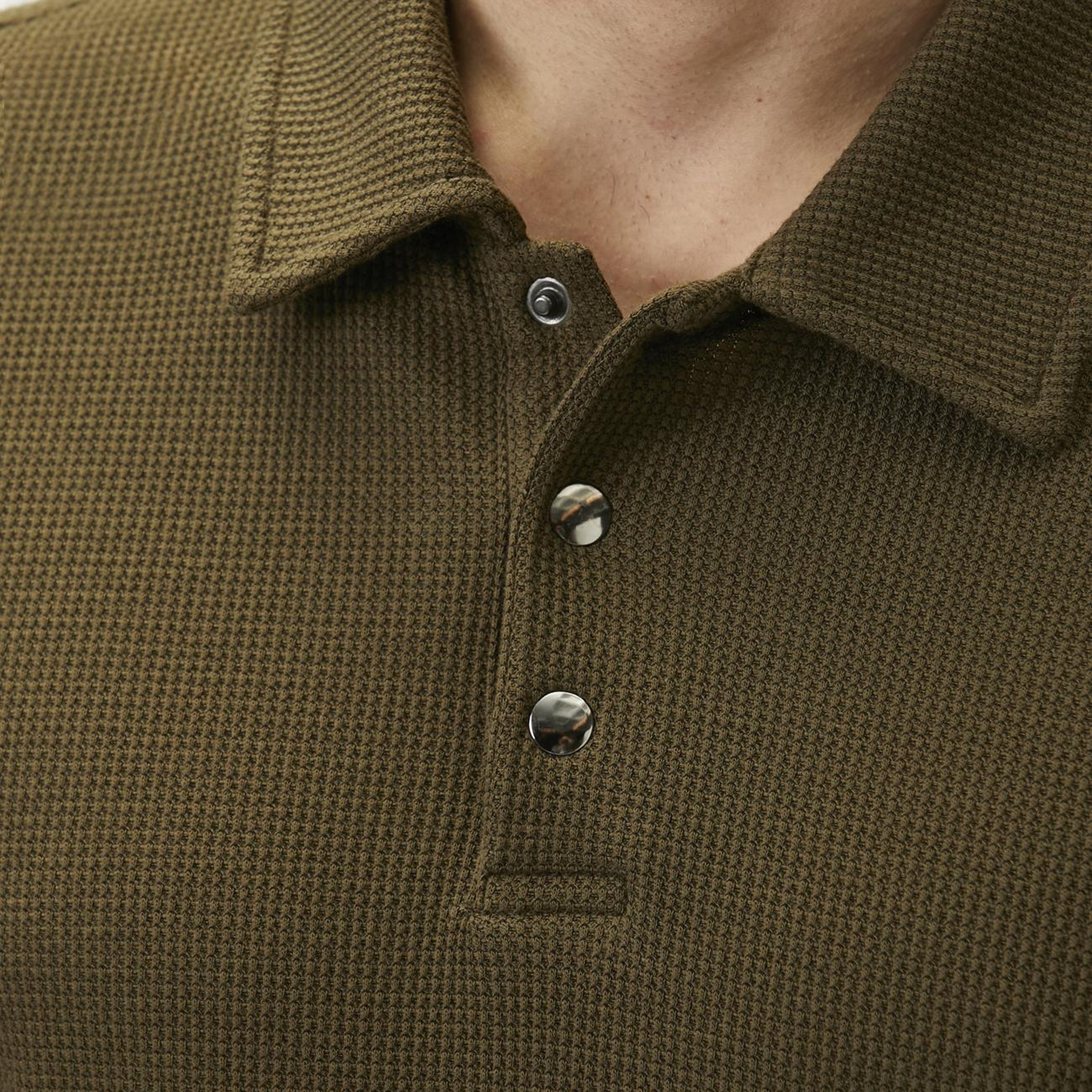 Network Erkek Slim Fit Haki Polo Yaka Waffle T-shirt