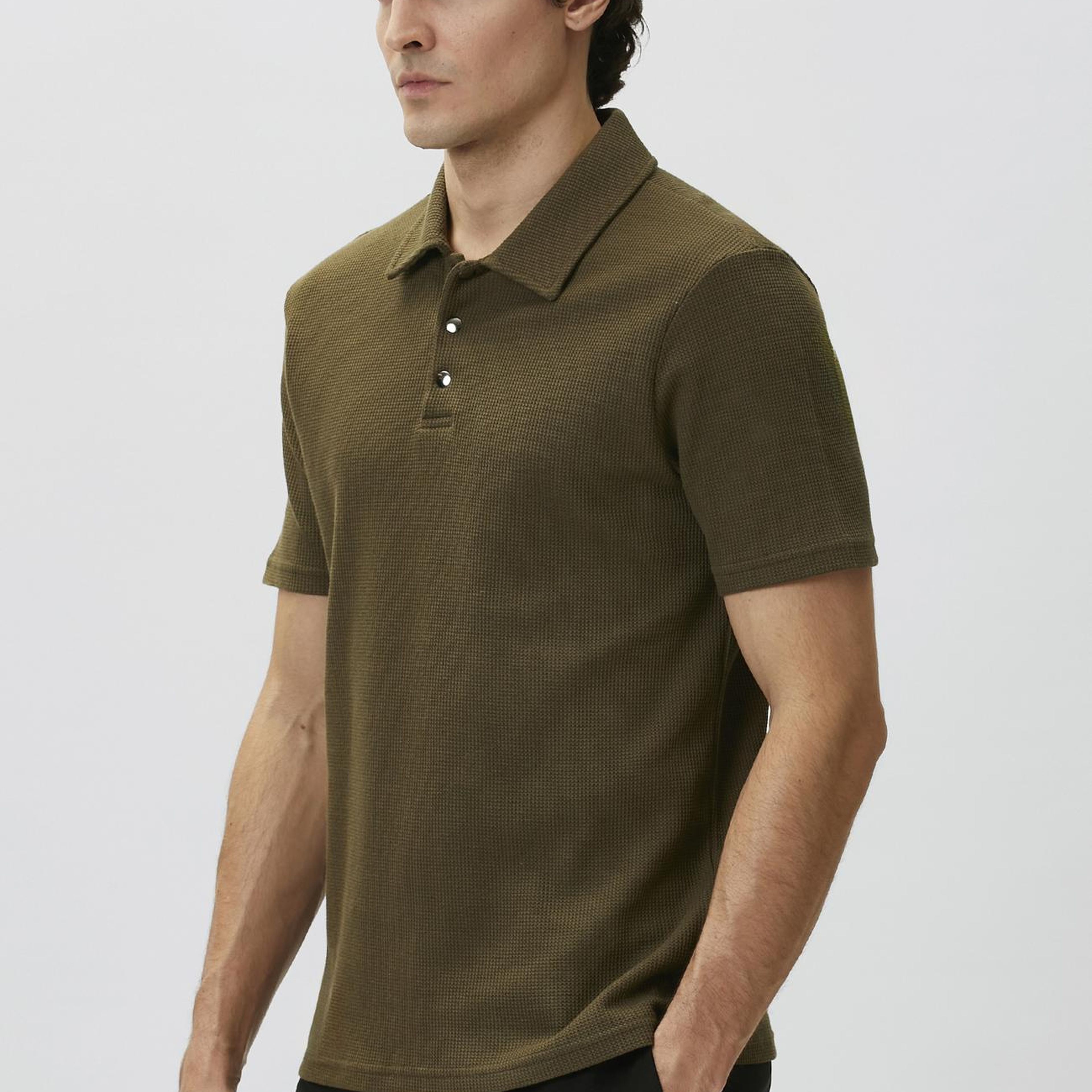 Network Erkek Slim Fit Haki Polo Yaka Waffle T-shirt