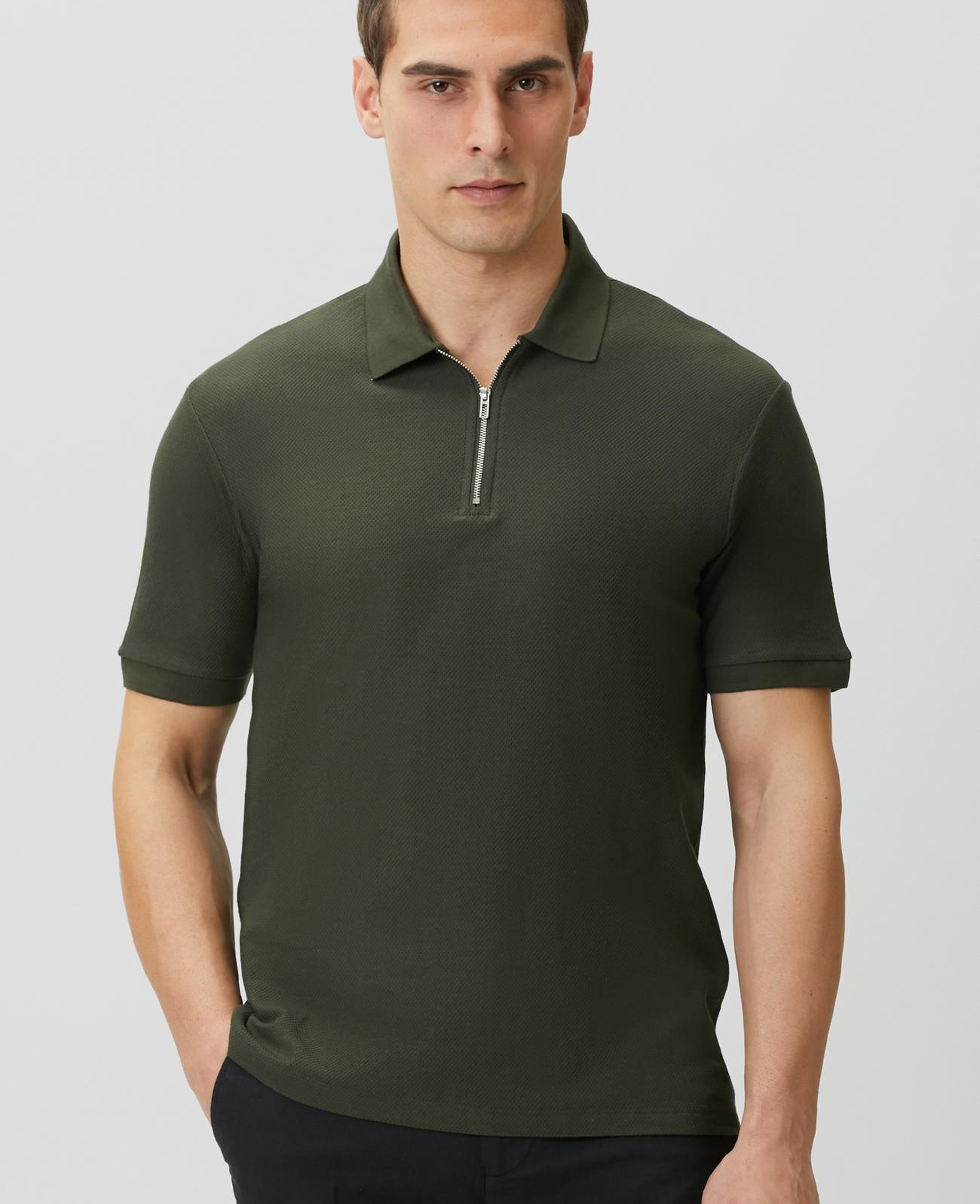 Network Erkek Slim Fit Haki Polo Yaka Jakarlı Pike T-shirt