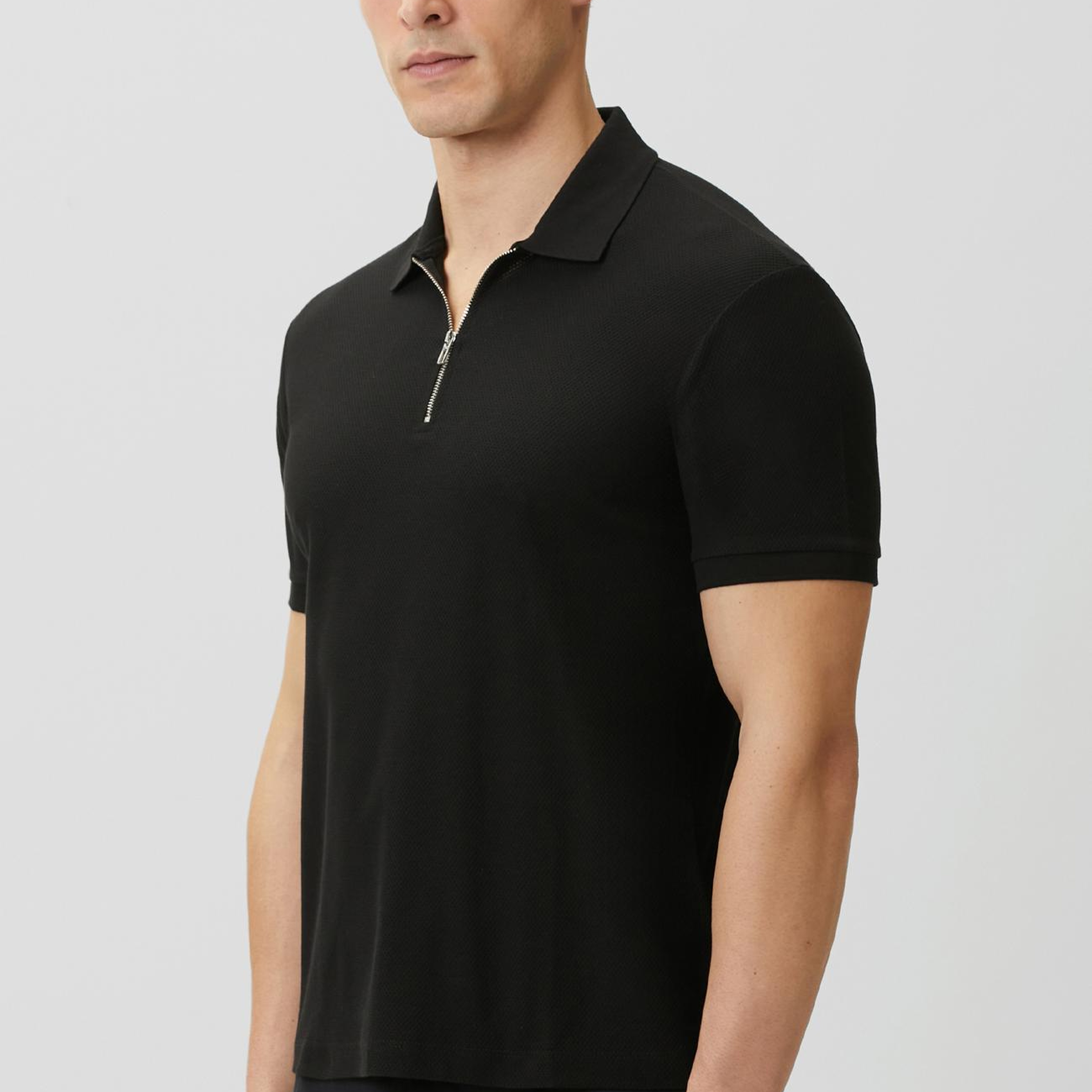 Network Erkek Slim Fit Siyah Polo Yaka Jakarlı Pike T-shirt