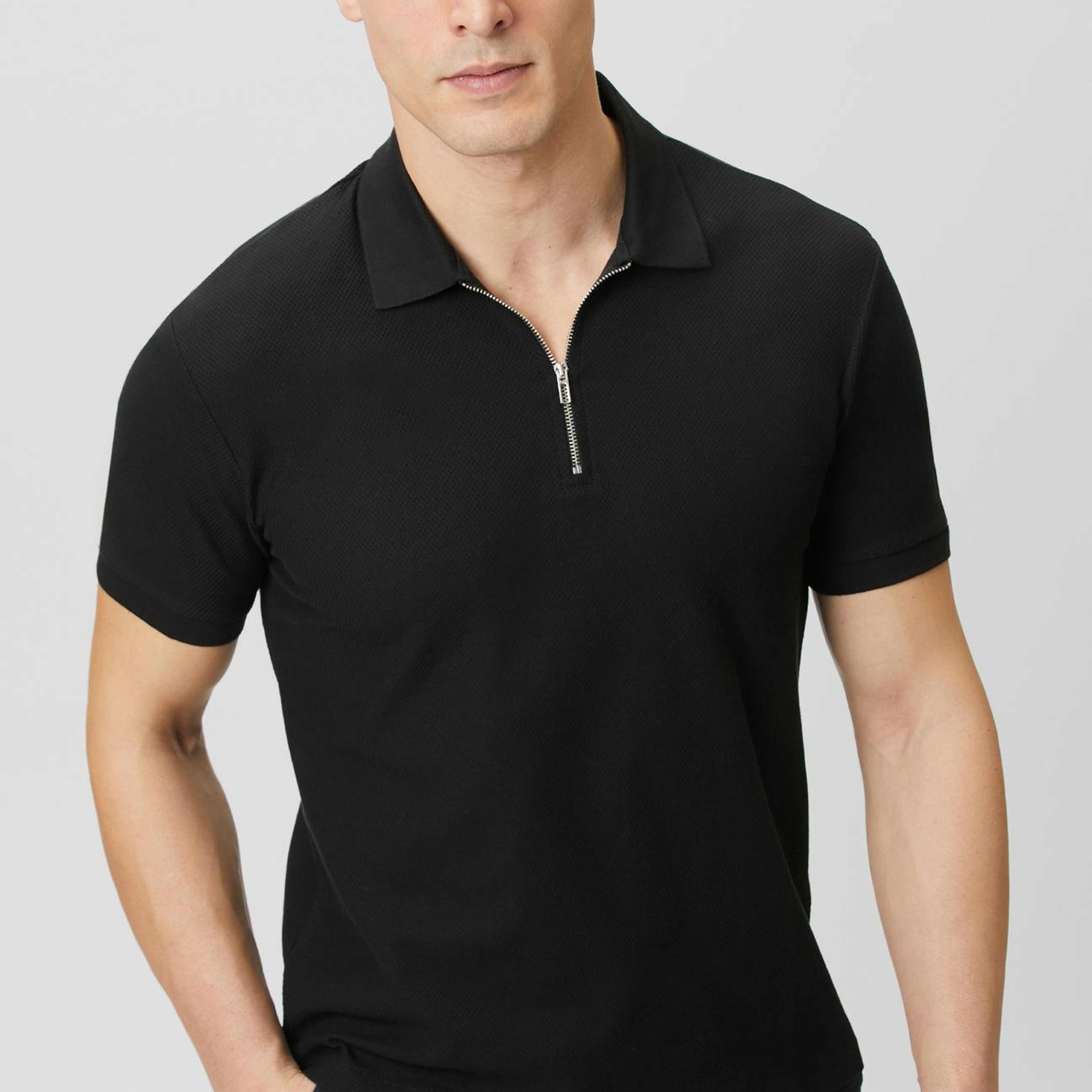 Network Erkek Slim Fit Siyah Polo Yaka Jakarlı Pike T-shirt