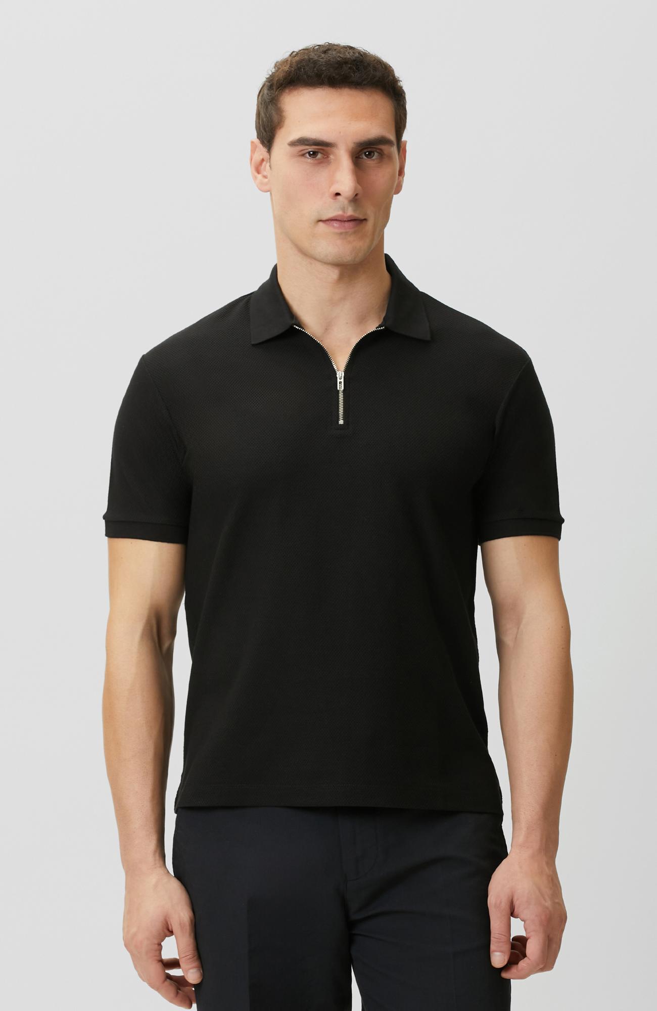 Network Erkek Slim Fit Siyah Polo Yaka Jakarlı Pike T-shirt
