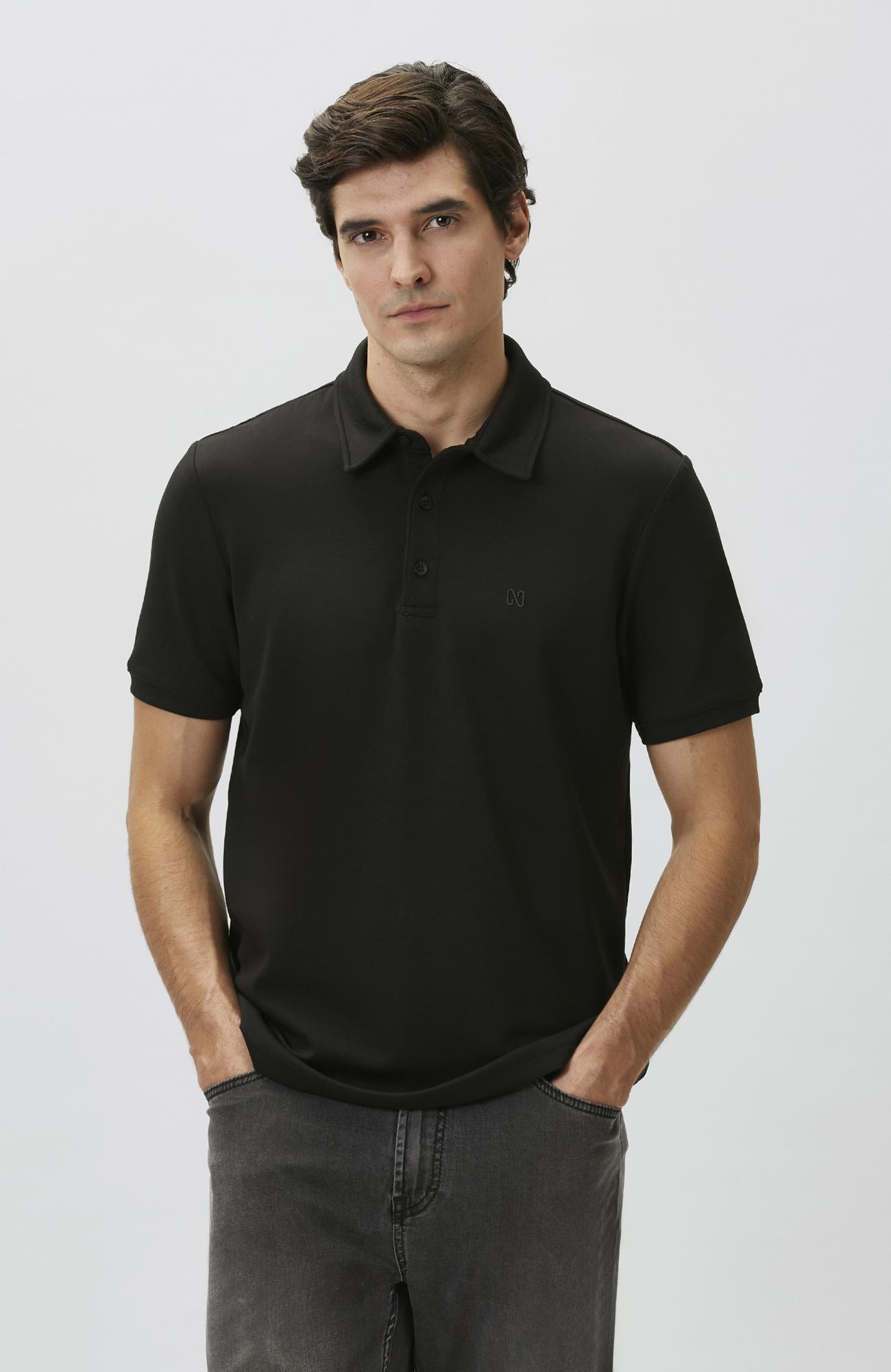 Network Erkek Comfort Fit Siyah Basic Polo Yaka Modal T-shirt