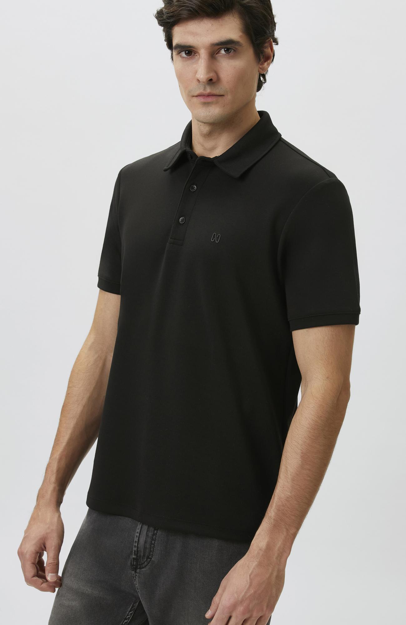 Network Erkek Comfort Fit Siyah Basic Polo Yaka Modal T-shirt