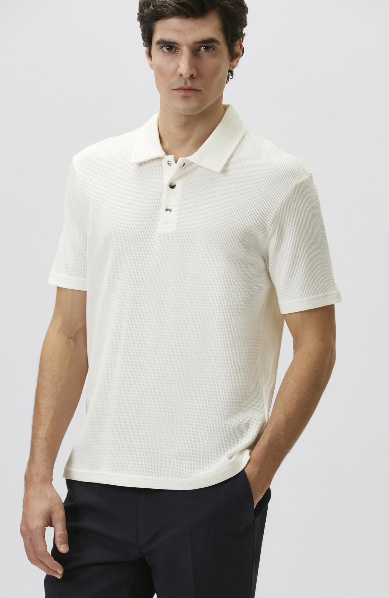 Network Erkek Slim Fit Beyaz Polo Yaka Waffle T-shirt