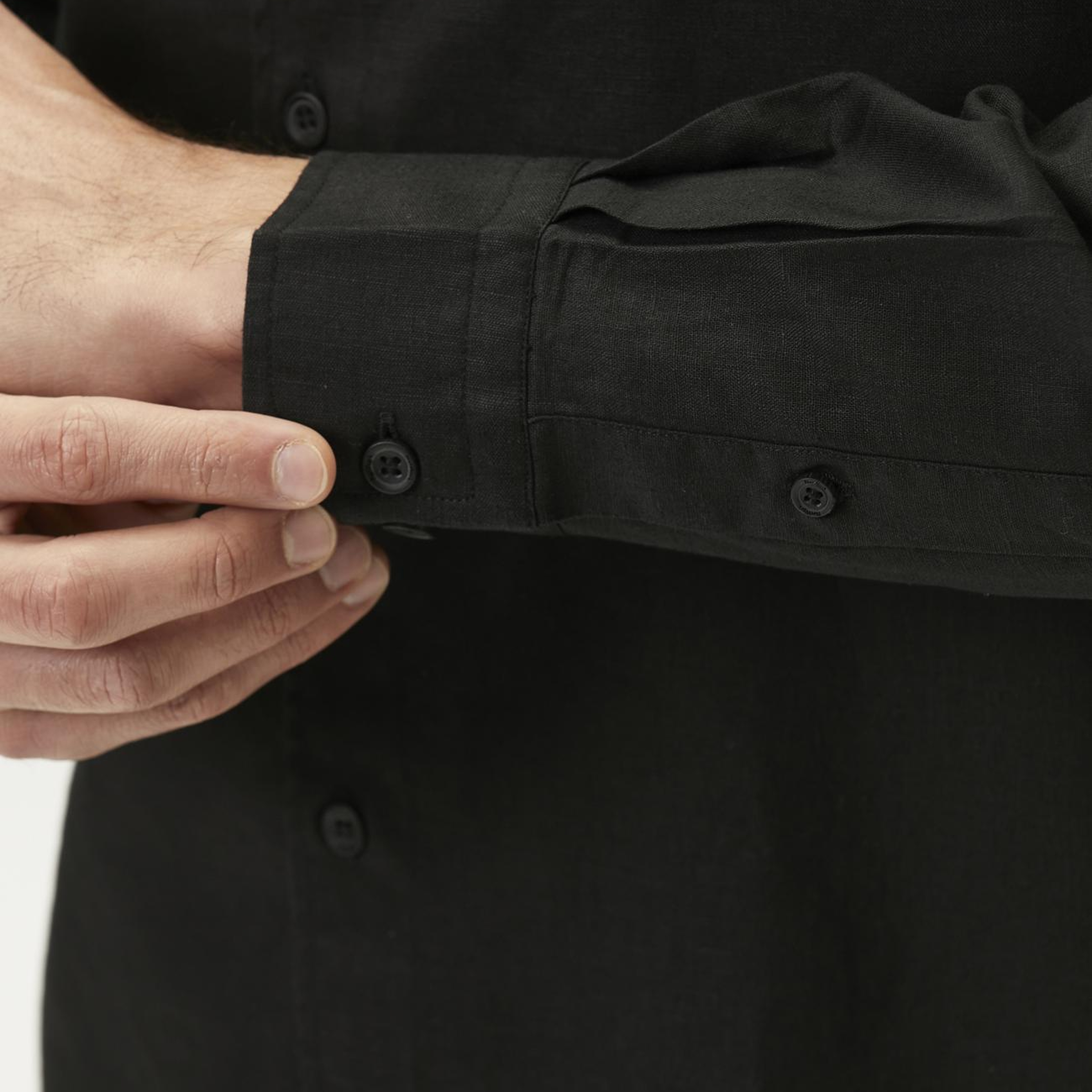 Network Erkek Slim Fit Siyah Keten Gömlek