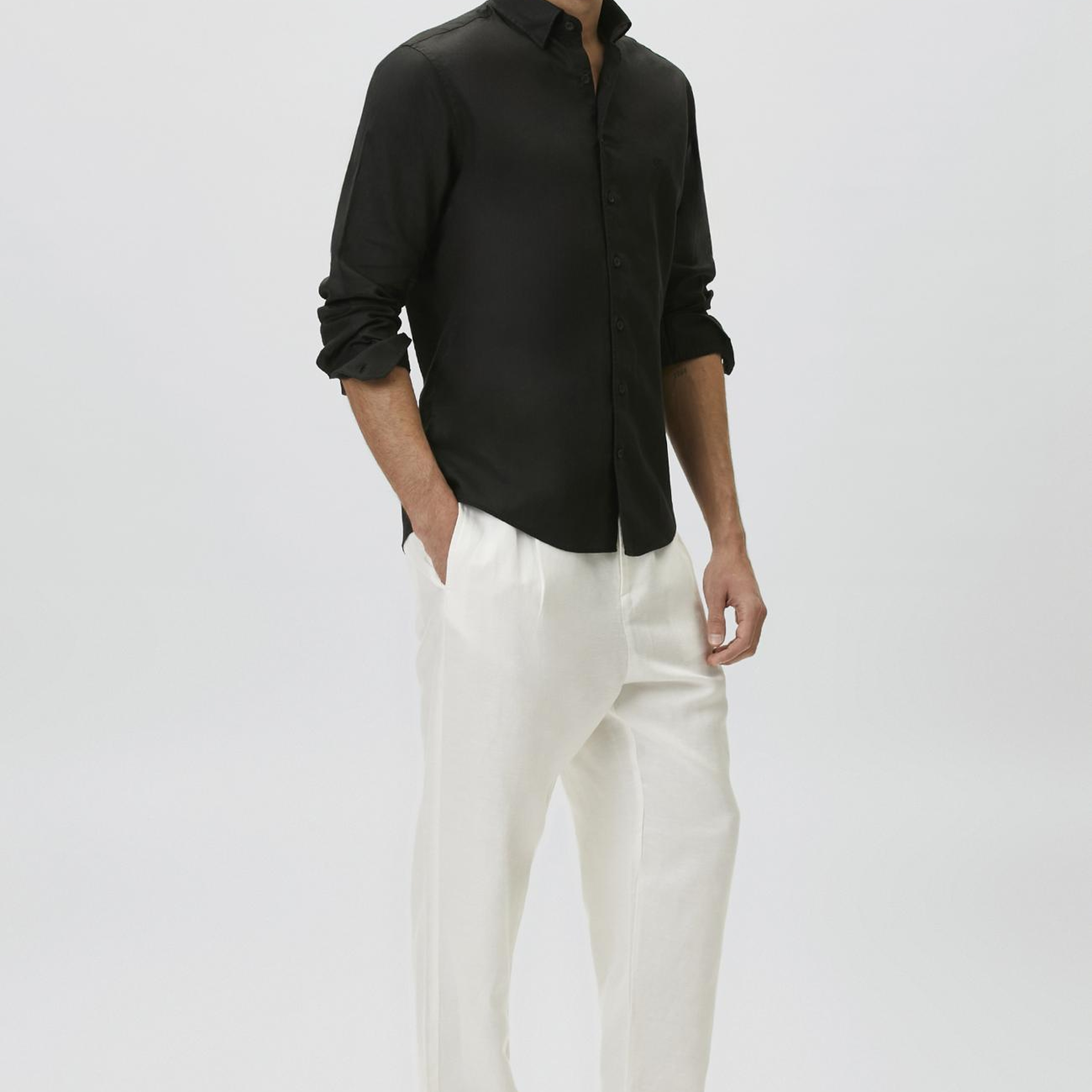 Network Erkek Slim Fit Siyah Keten Gömlek