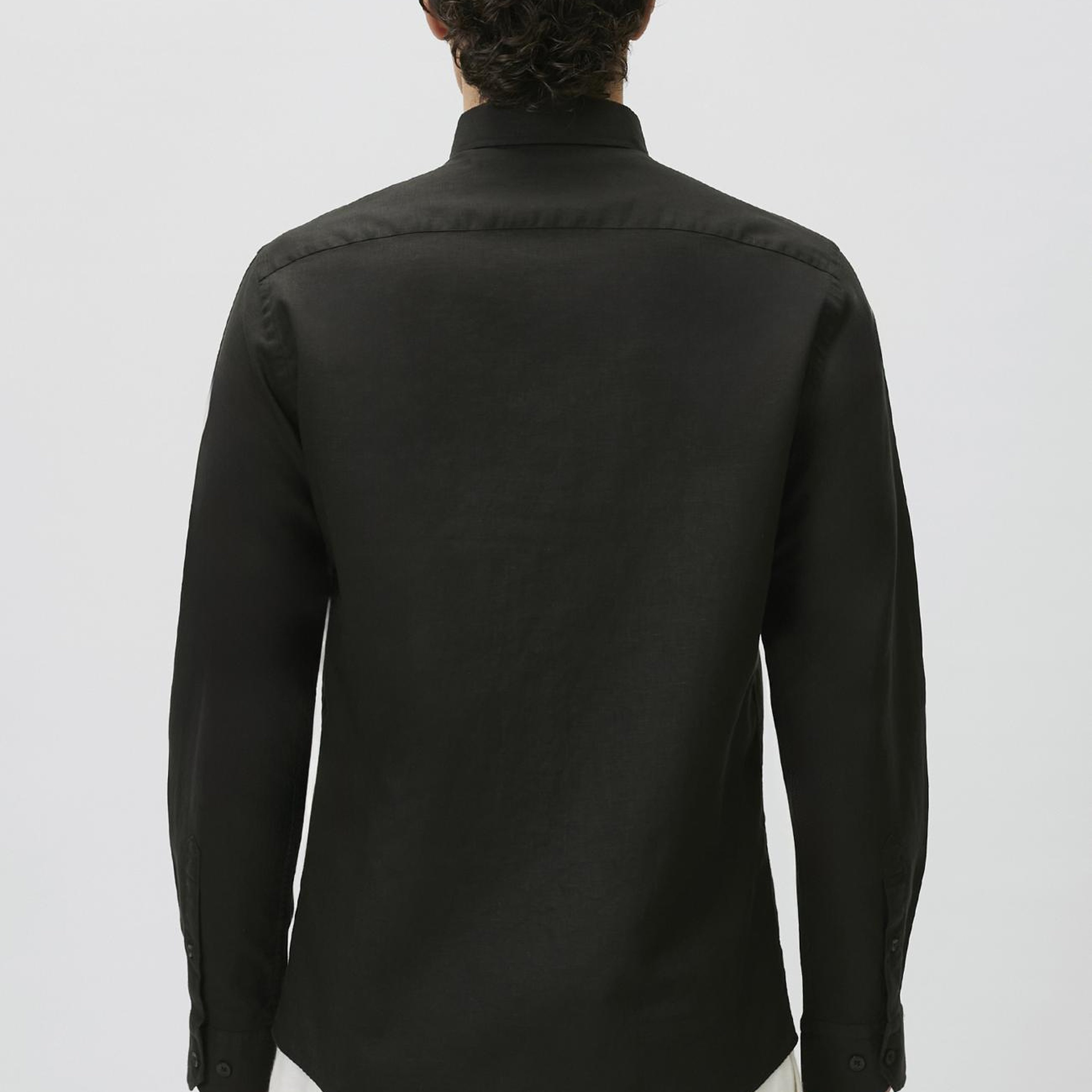 Network Erkek Slim Fit Siyah Keten Gömlek
