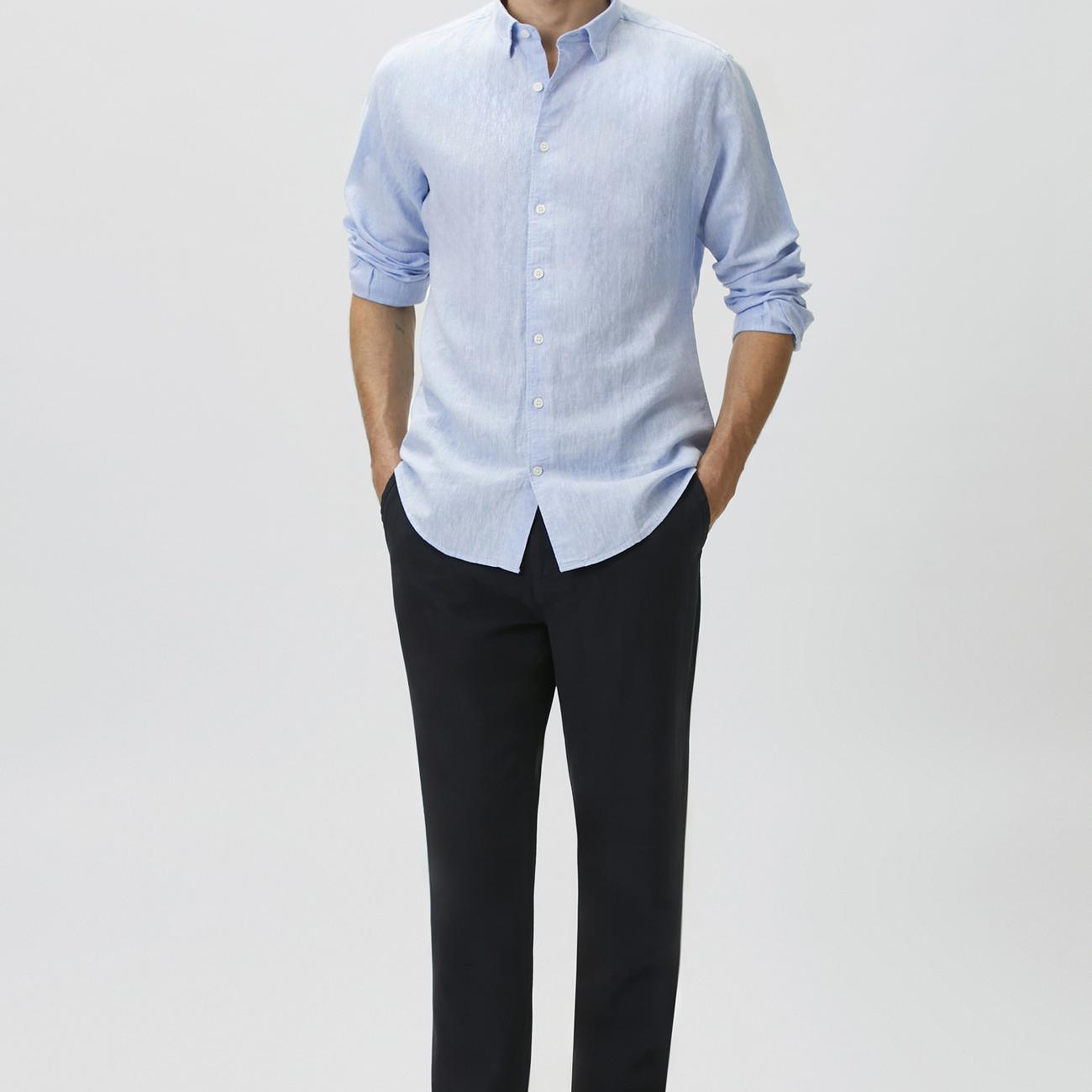 Network Erkek Slim Fit Açık Mavi Keten Gömlek