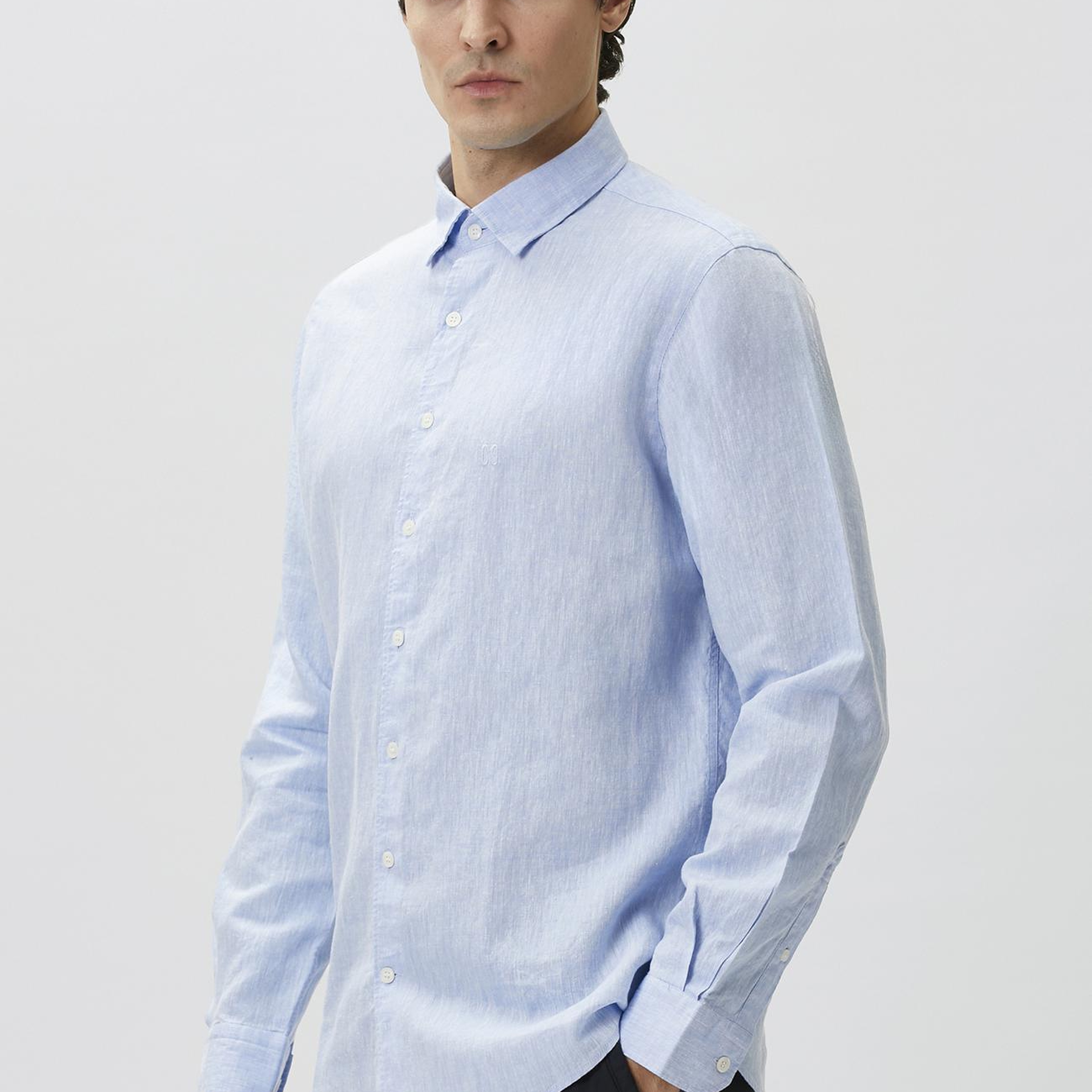 Network Erkek Slim Fit Açık Mavi Keten Gömlek