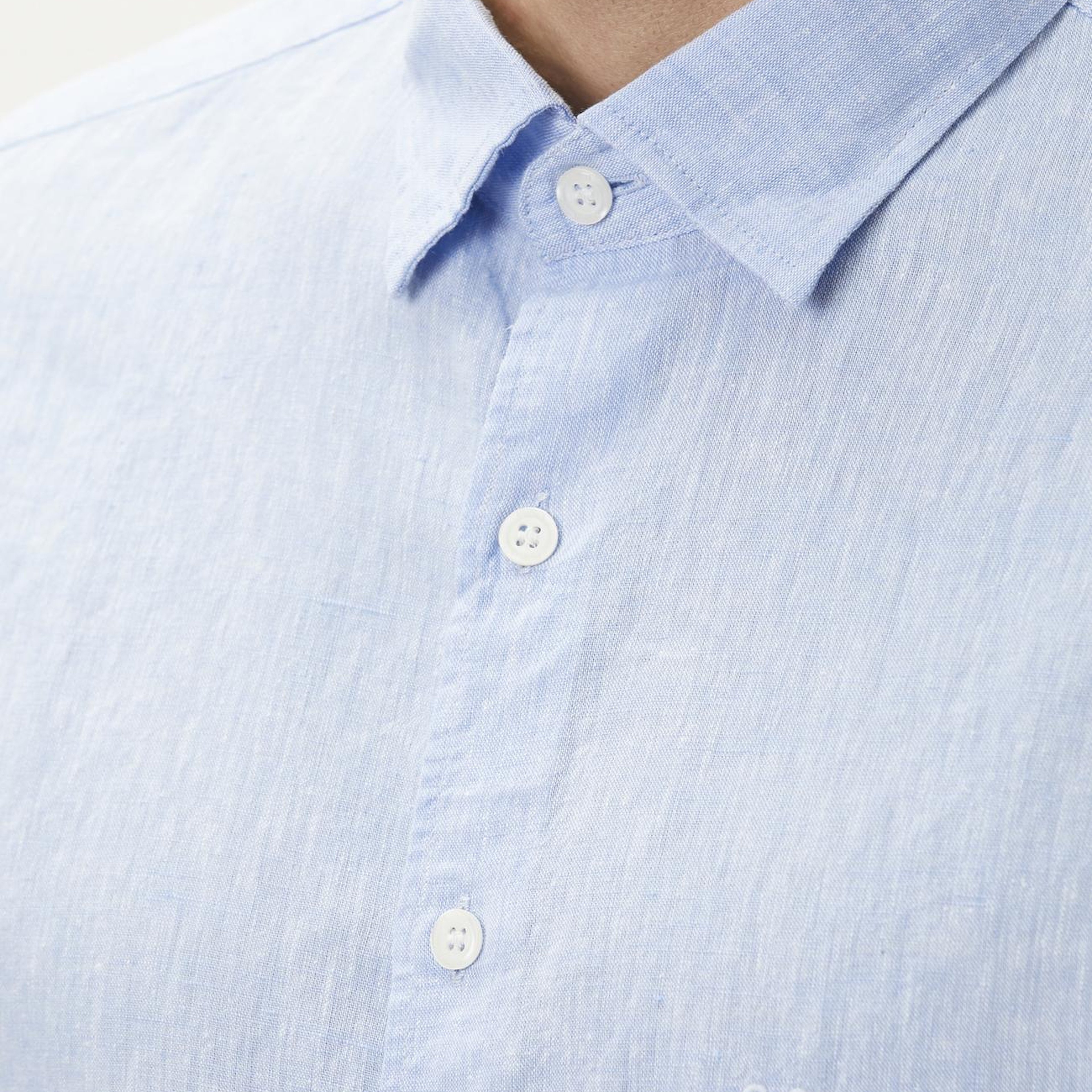 Network Erkek Slim Fit Açık Mavi Keten Gömlek