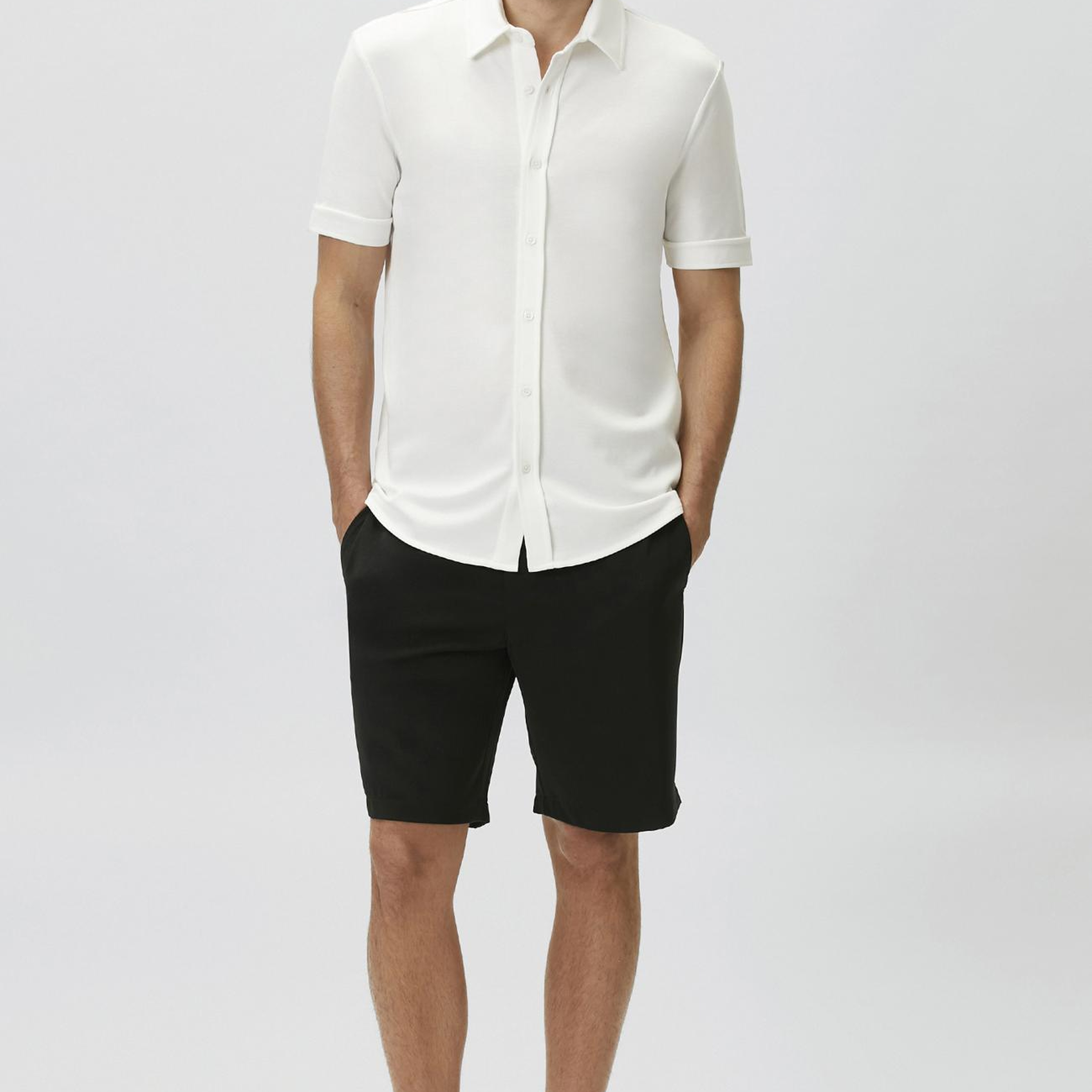 Network Erkek Slim Fit Kırık Beyaz Kısa Kol Örme Gömlek
