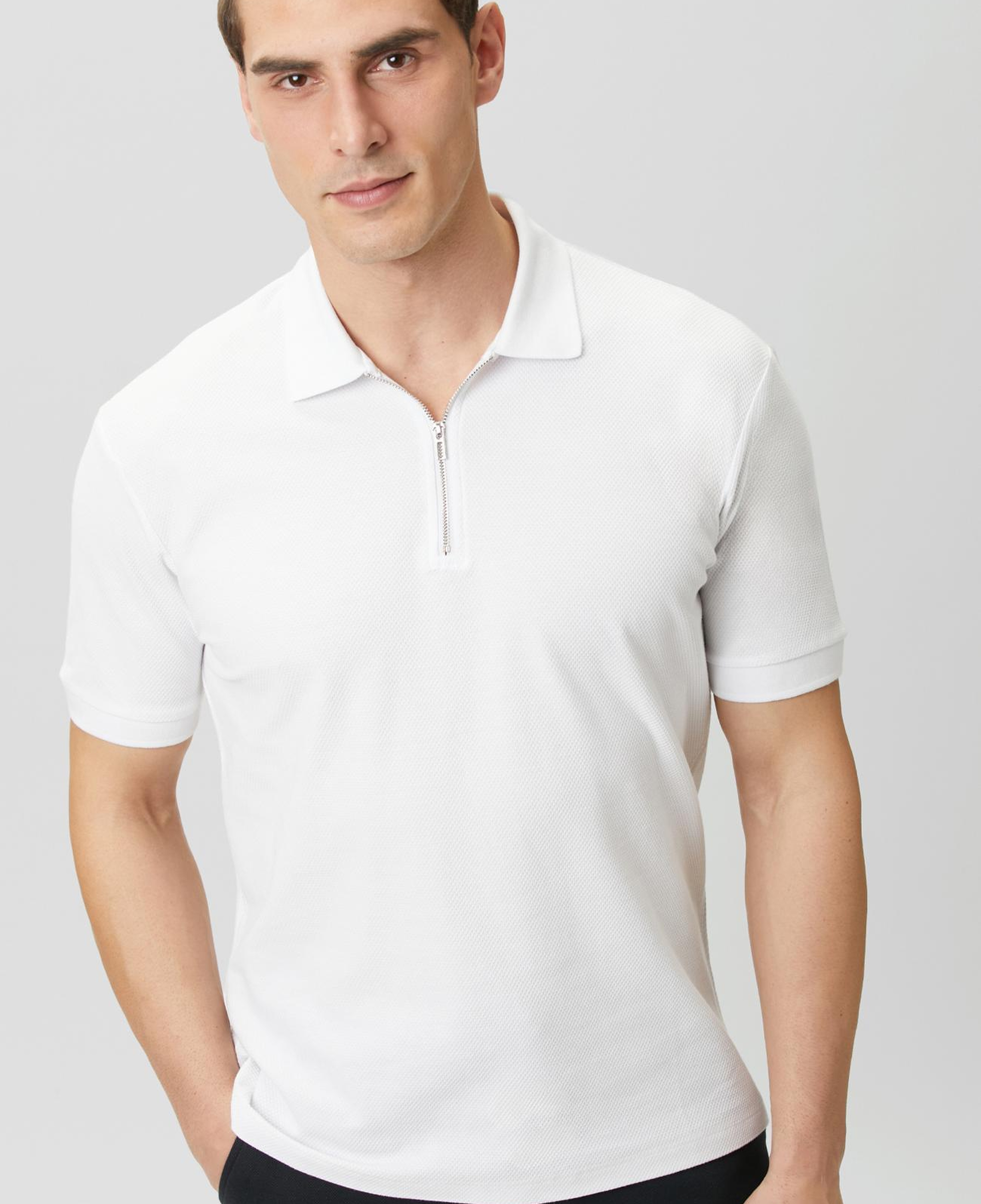 Network Erkek Slim Fit Beyaz Polo Yaka Jakarlı Pike T-shirt