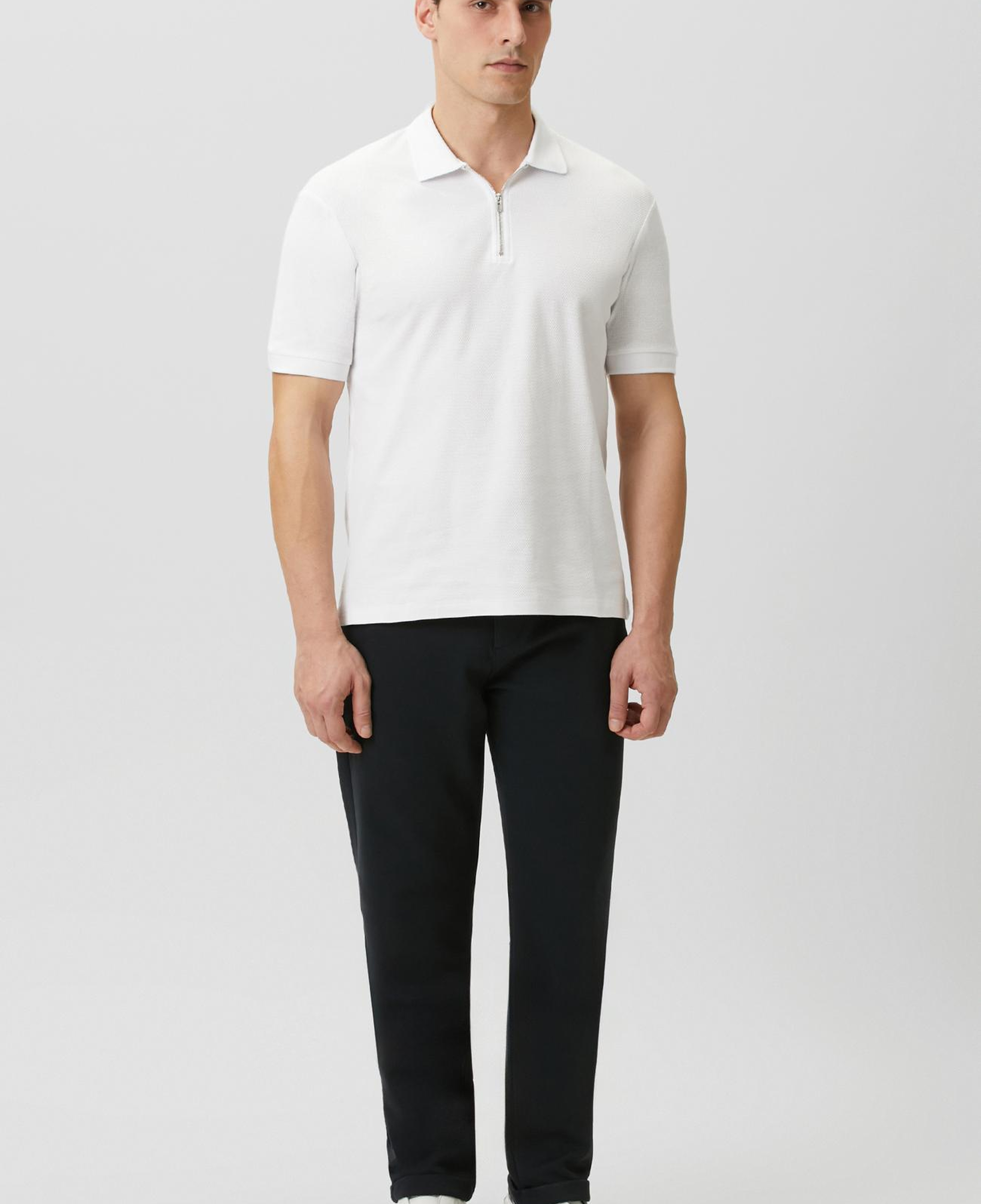 Network Erkek Slim Fit Beyaz Polo Yaka Jakarlı Pike T-shirt
