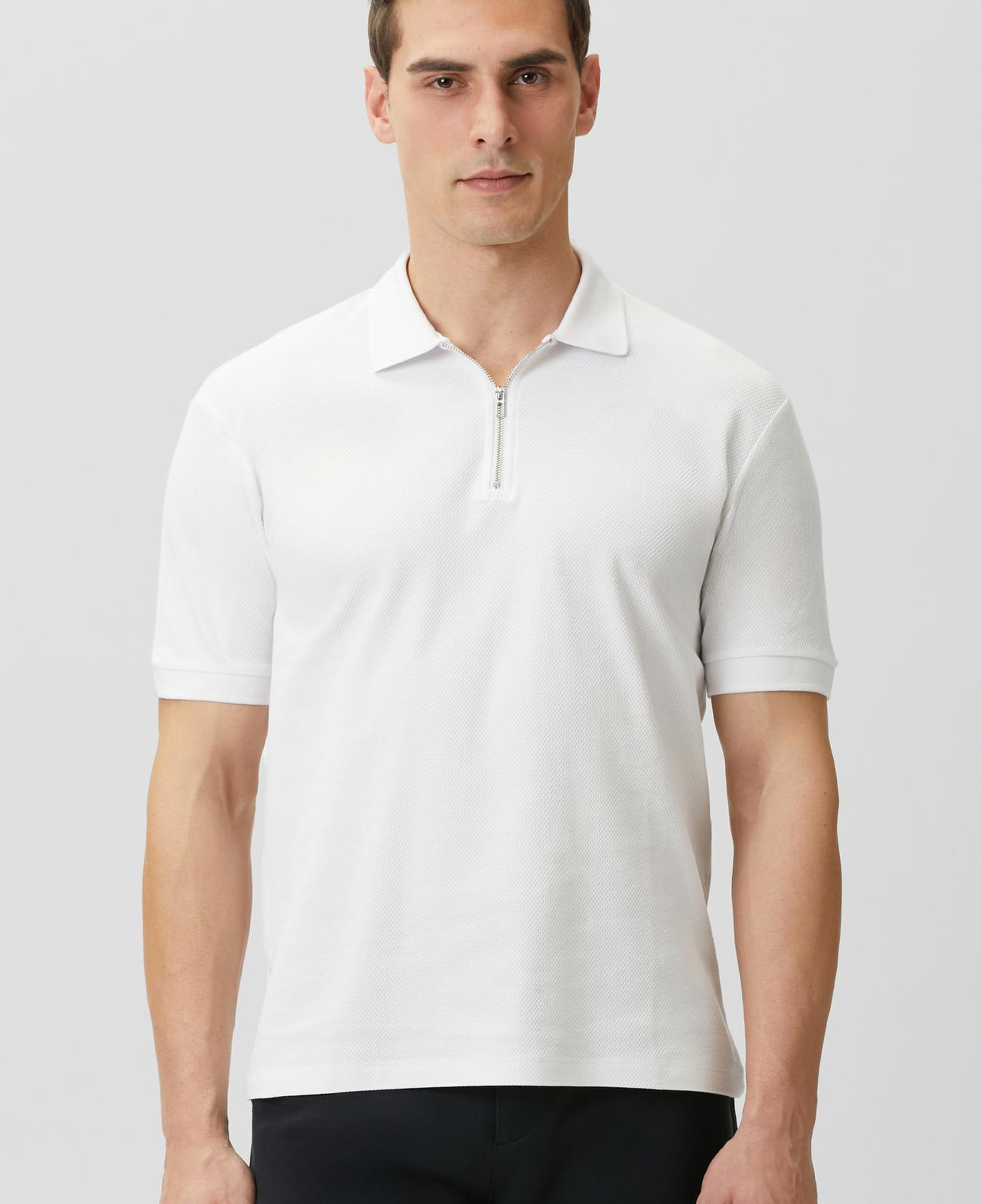 Network Erkek Slim Fit Beyaz Polo Yaka Jakarlı Pike T-shirt