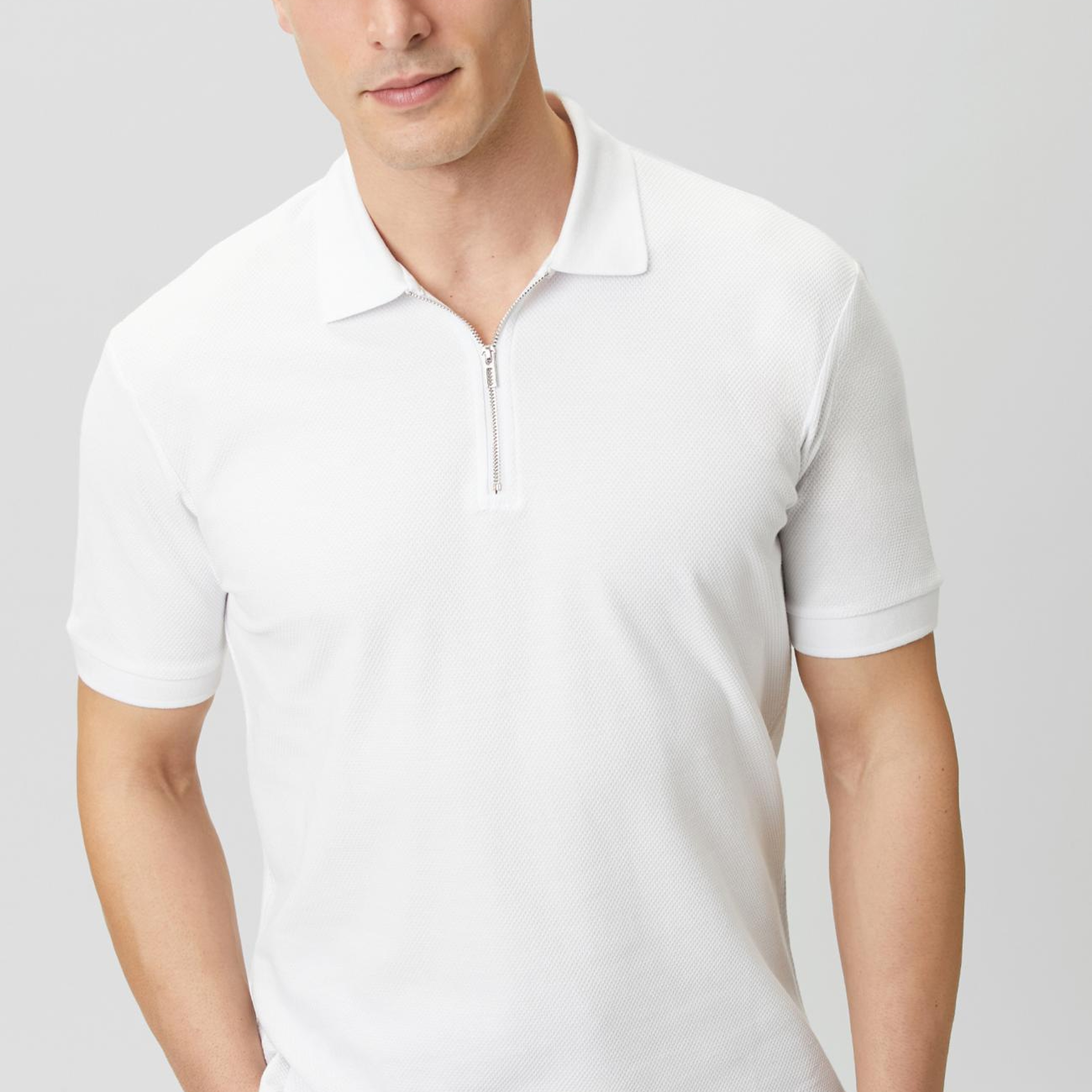 Network Erkek Slim Fit Beyaz Polo Yaka Jakarlı Pike T-shirt