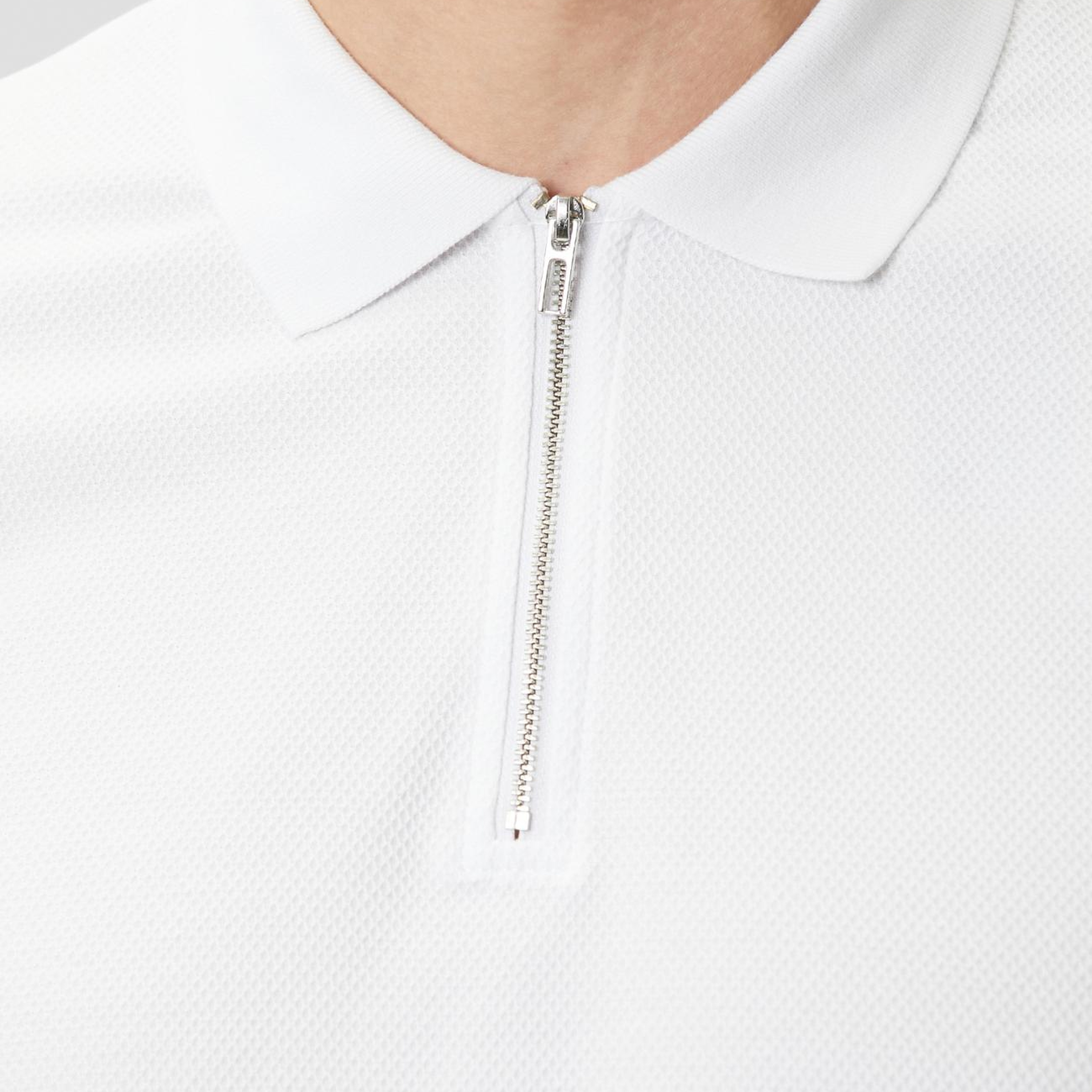 Network Erkek Slim Fit Beyaz Polo Yaka Jakarlı Pike T-shirt