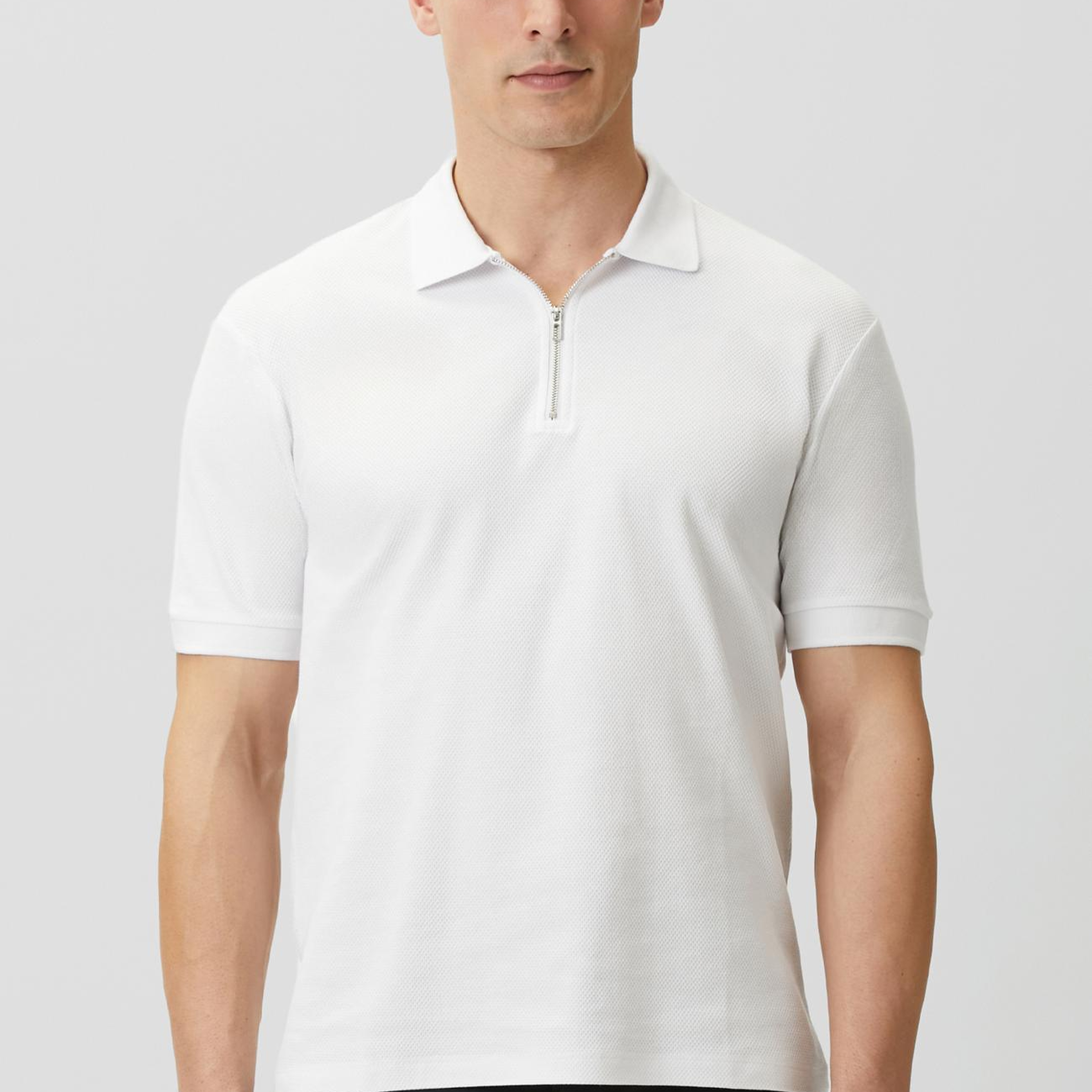 Network Erkek Slim Fit Beyaz Polo Yaka Jakarlı Pike T-shirt