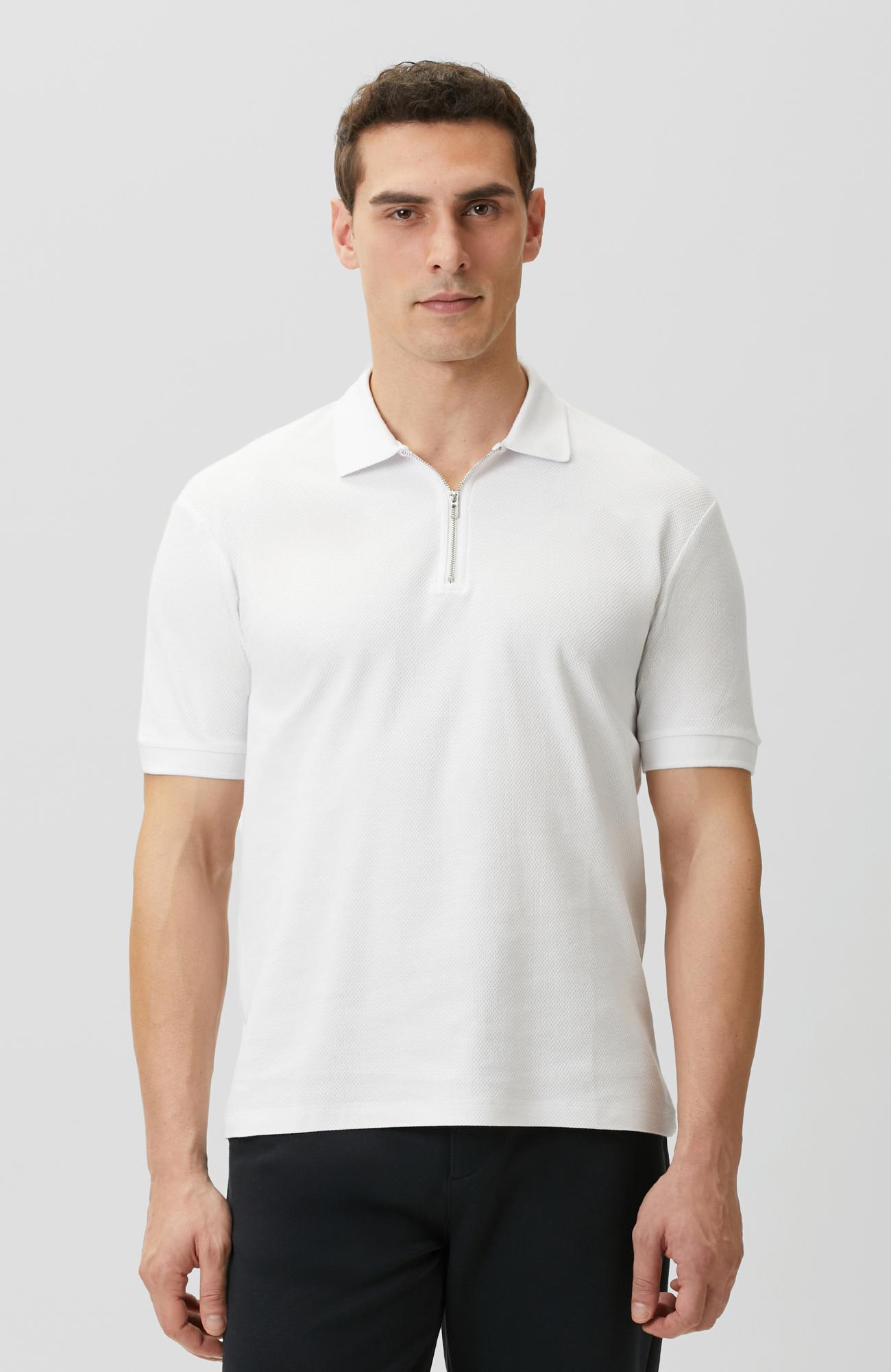 Network Erkek Slim Fit Beyaz Polo Yaka Jakarlı Pike T-shirt