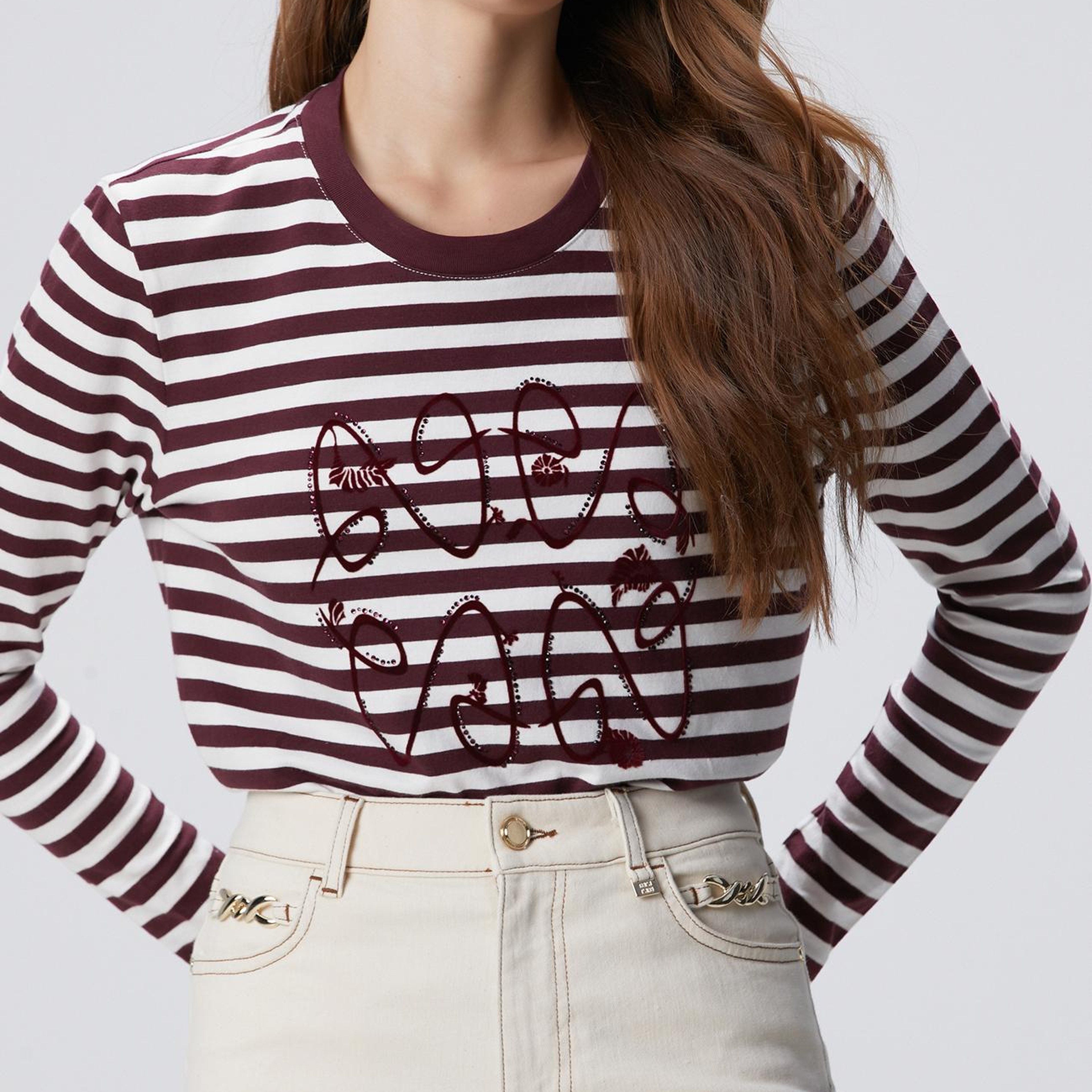 Network Kadın Beyaz Bordo T-Shirt