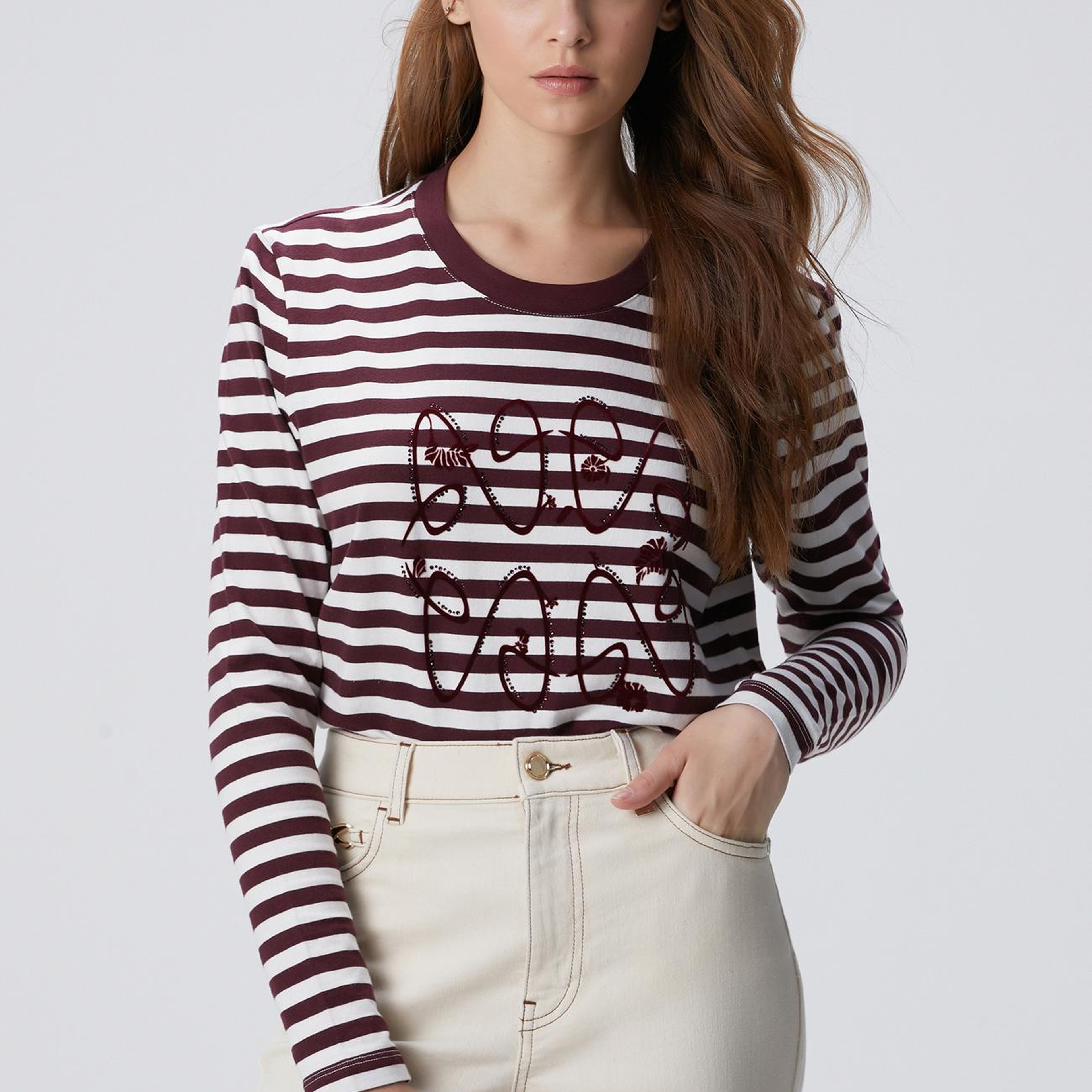 Network Kadın Beyaz Bordo T-Shirt