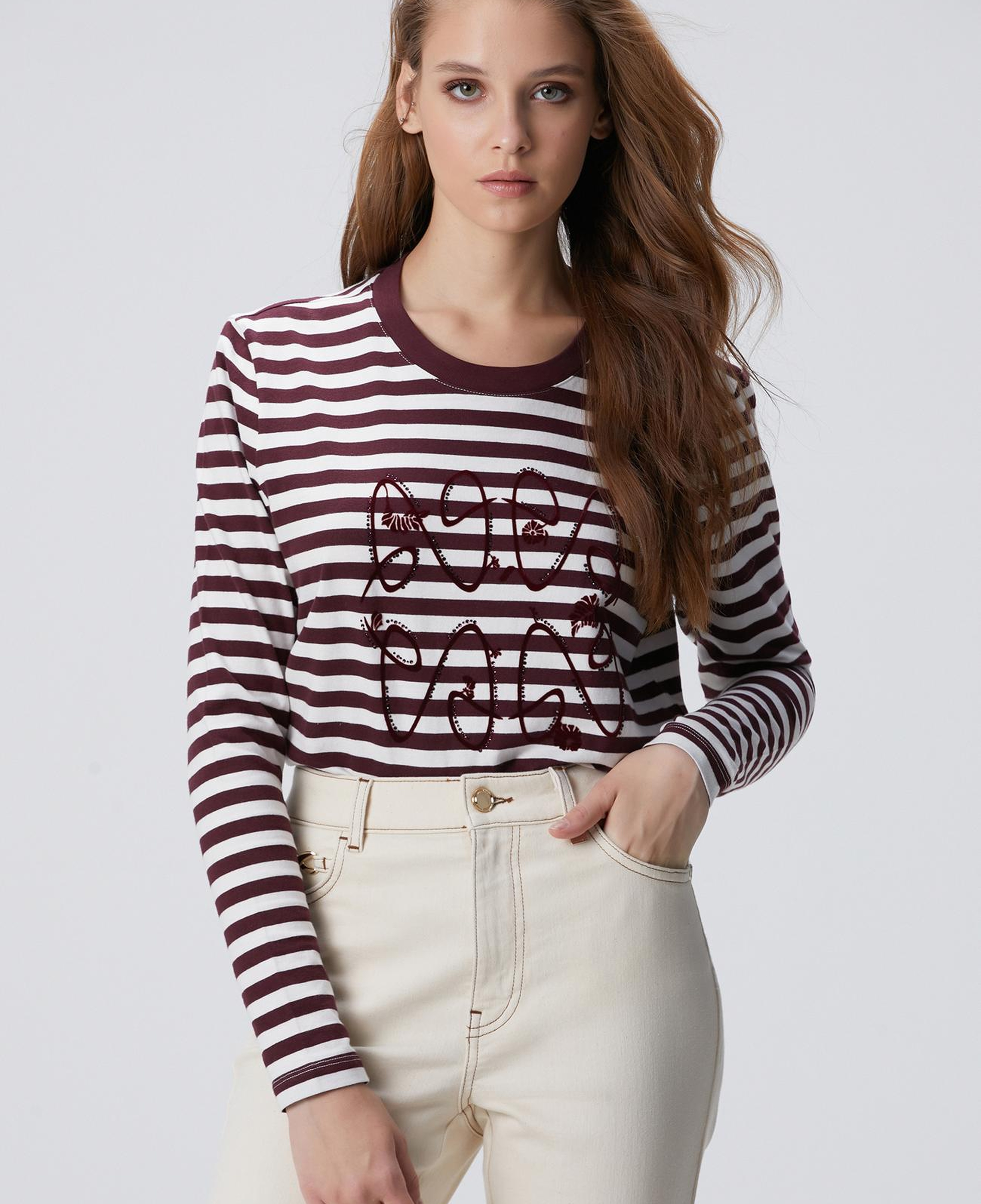 Network Kadın Beyaz Bordo T-Shirt