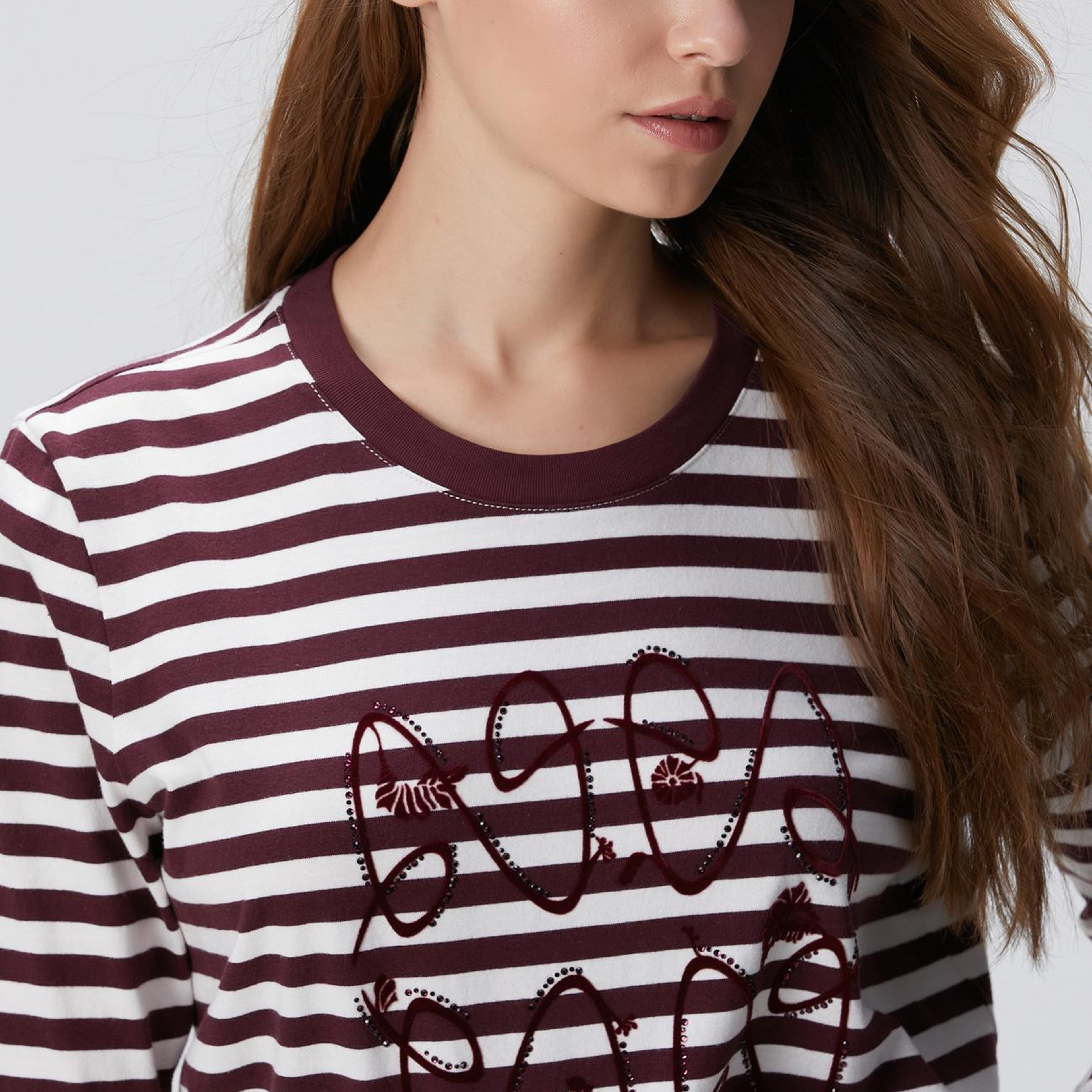 Network Kadın Beyaz Bordo T-Shirt