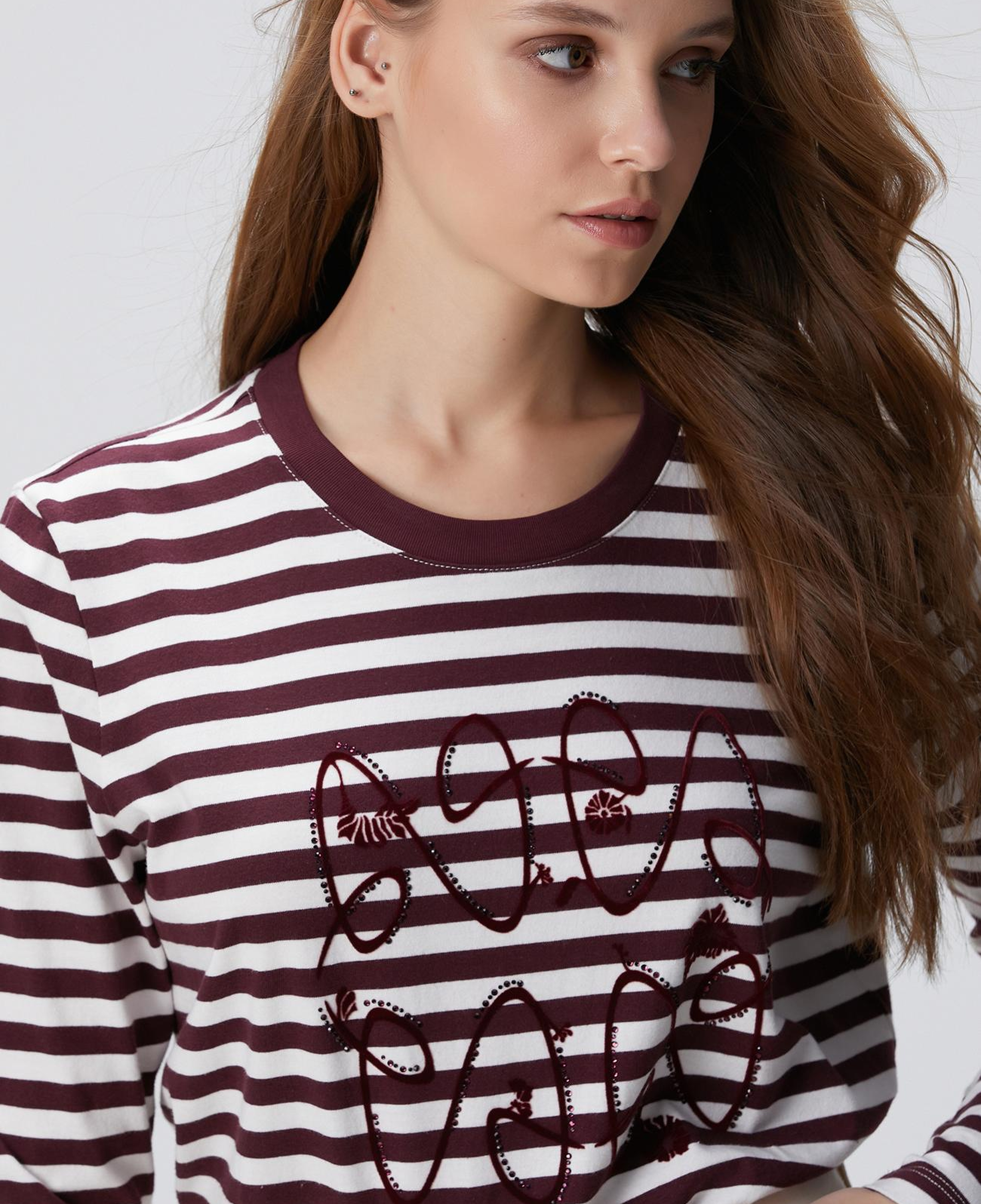 Network Kadın Beyaz Bordo T-Shirt