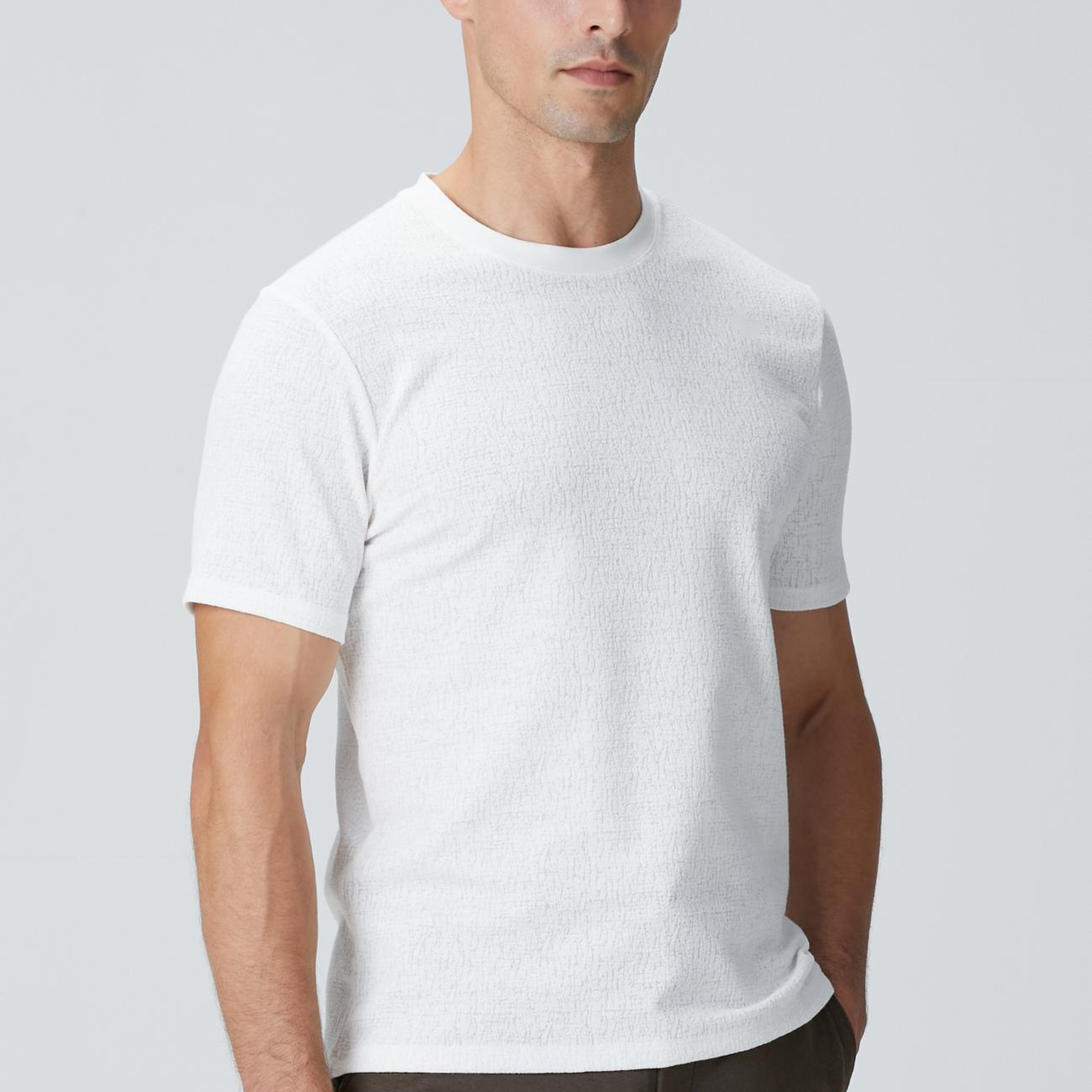 Network Erkek Kırık Beyaz Bisiklet Yaka Jakarlı T-Shirt