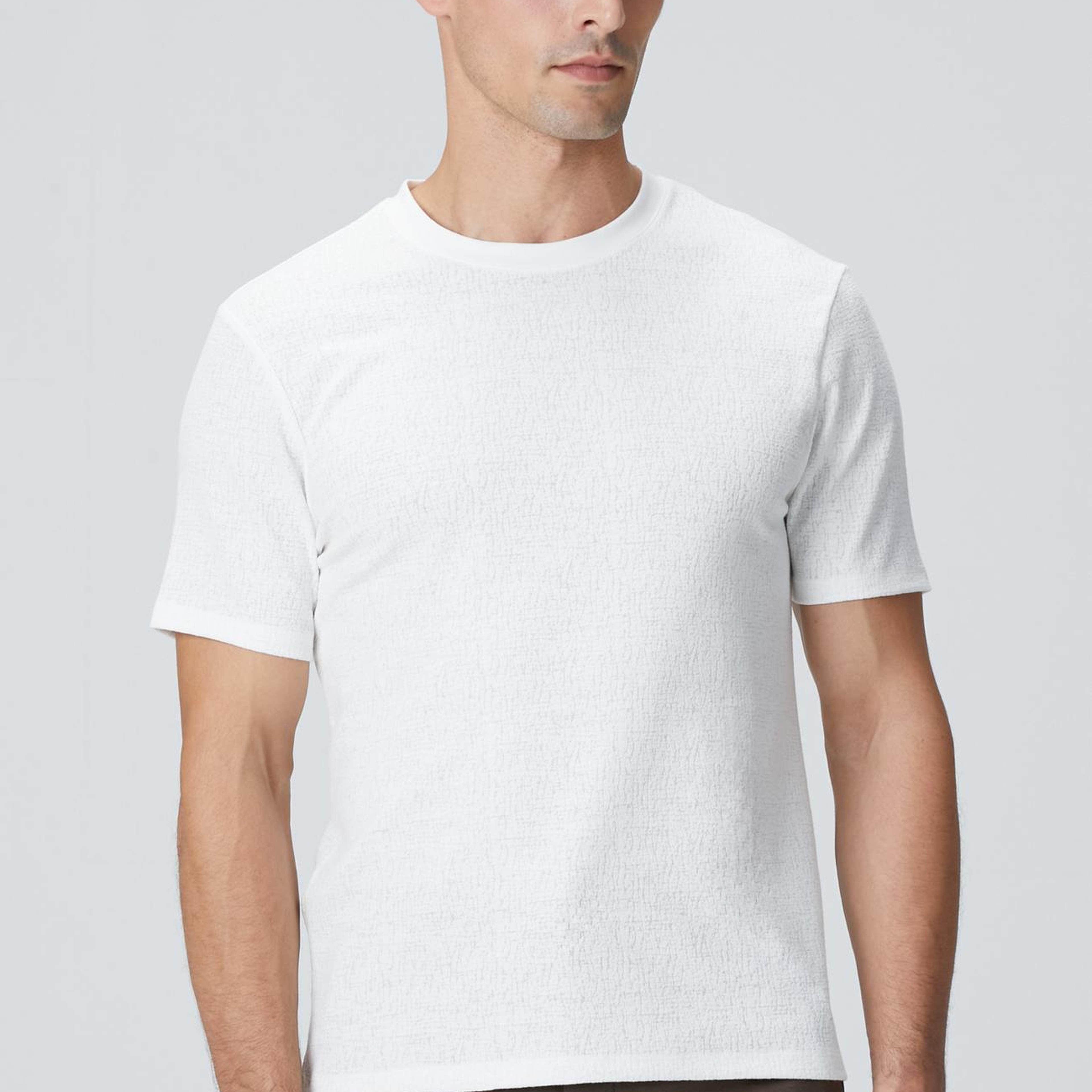 Network Erkek Kırık Beyaz Bisiklet Yaka Jakarlı T-Shirt