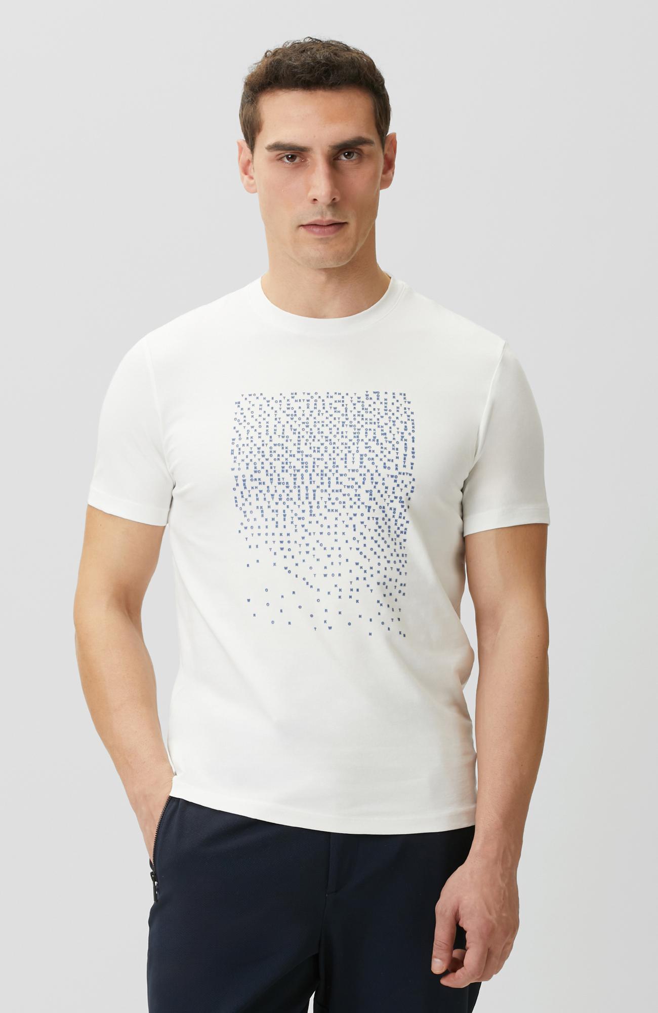 Network Erkek Beyaz  Mini Harf Baskılı T-shirt