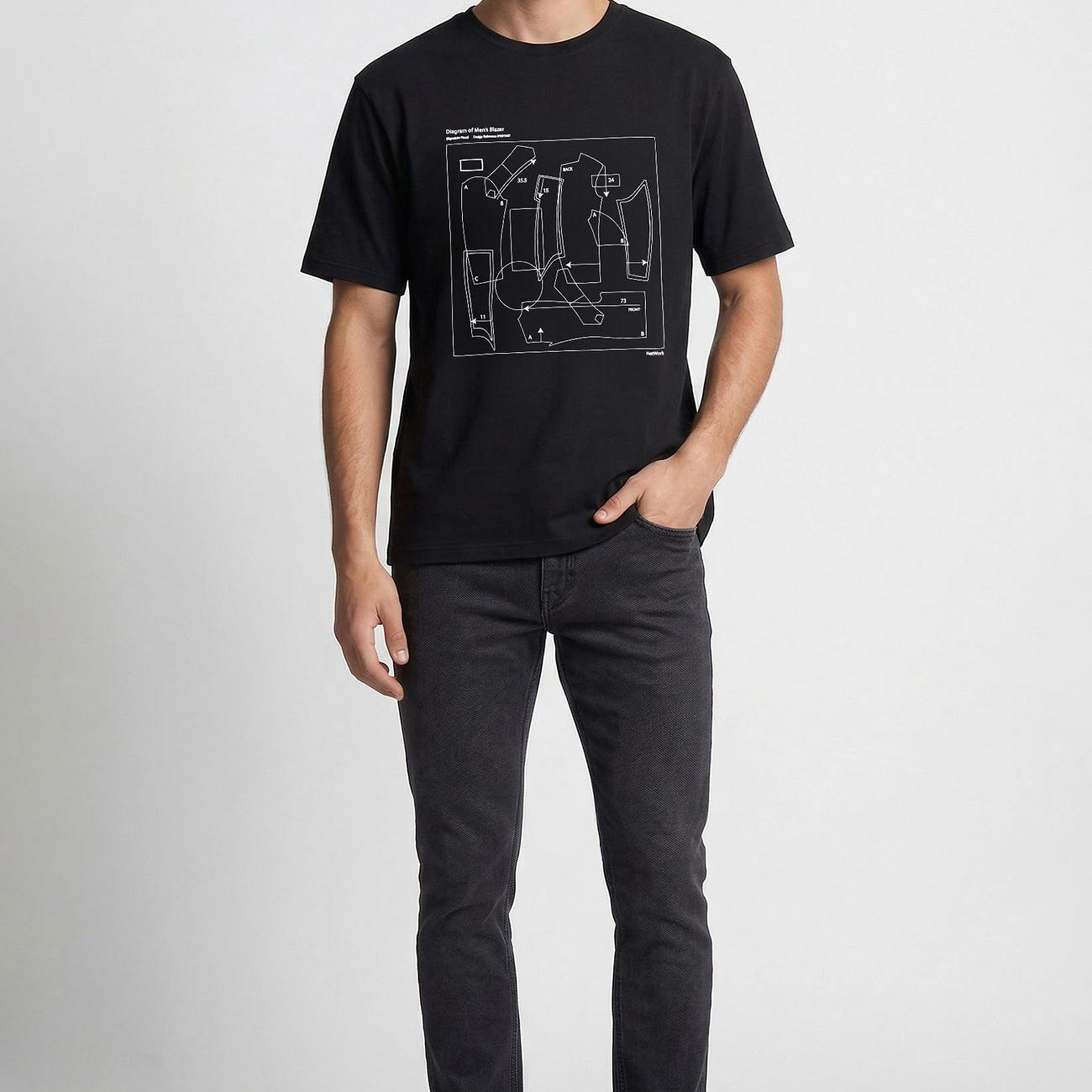 Network Erkek Siyah Baskılı T-shirt